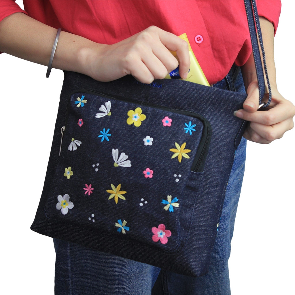 Summer Sprinkles Embroidered Denim Sling Bag