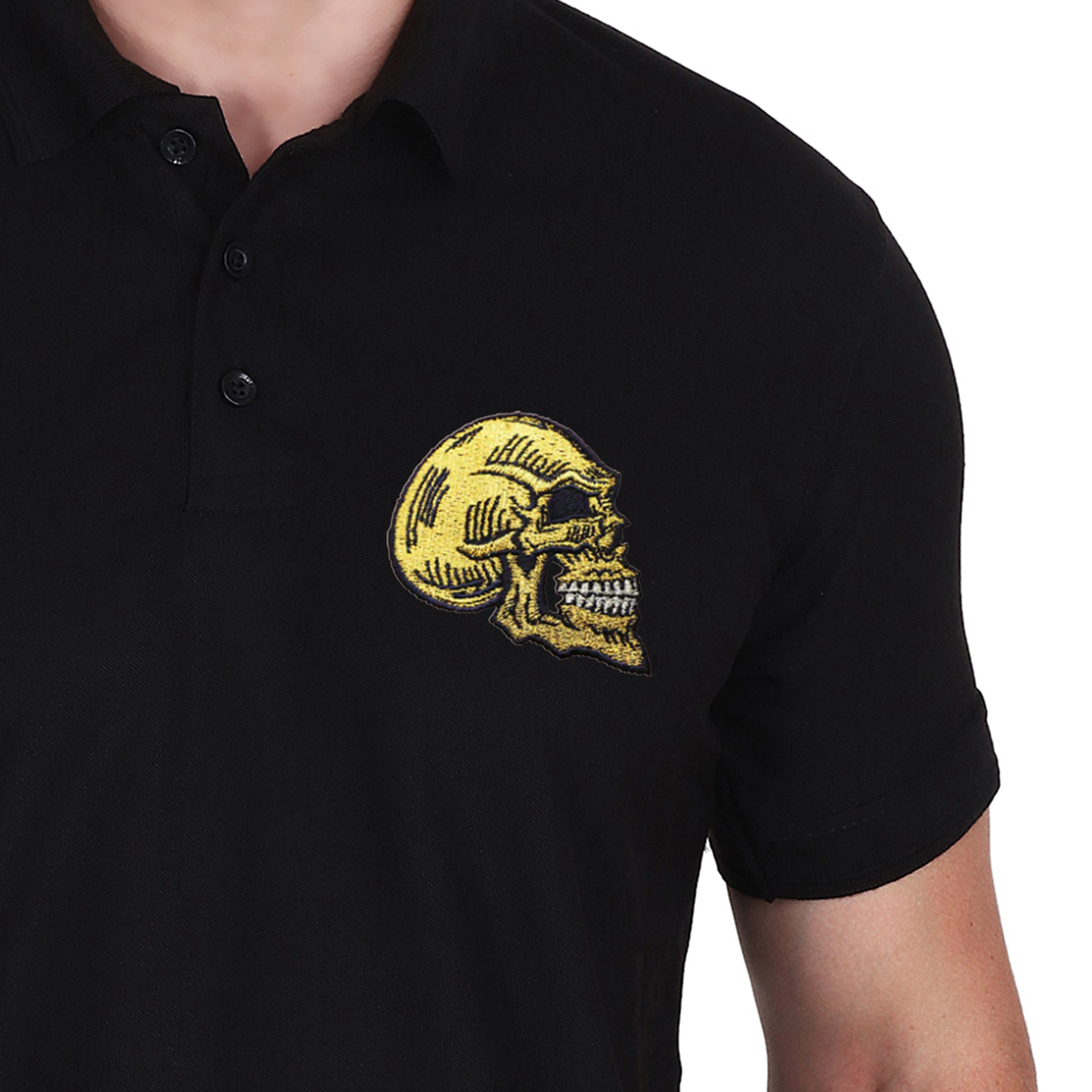 Embroidered T-Shirt - Golden Skull