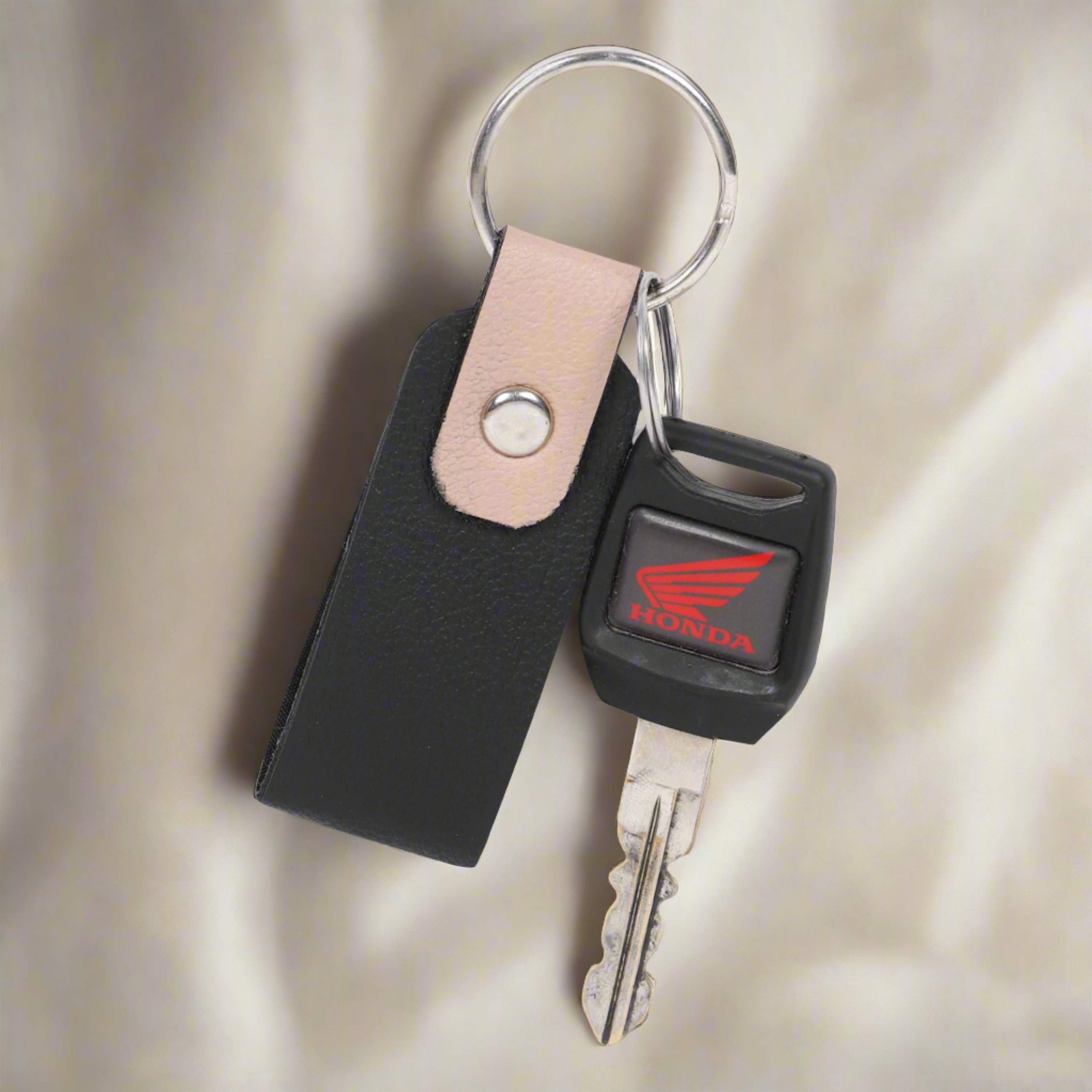 Personalized keychain | For Men, Women & Kids | Customizable keychain | Black and Beige Keyring
