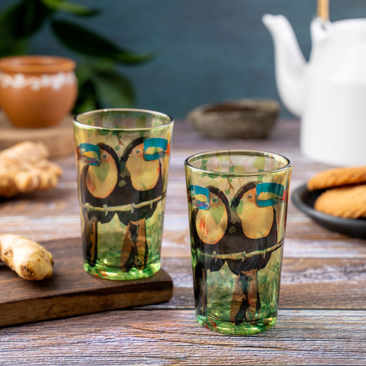 Chai Glasses -Tropical Rain Forest World Toucan