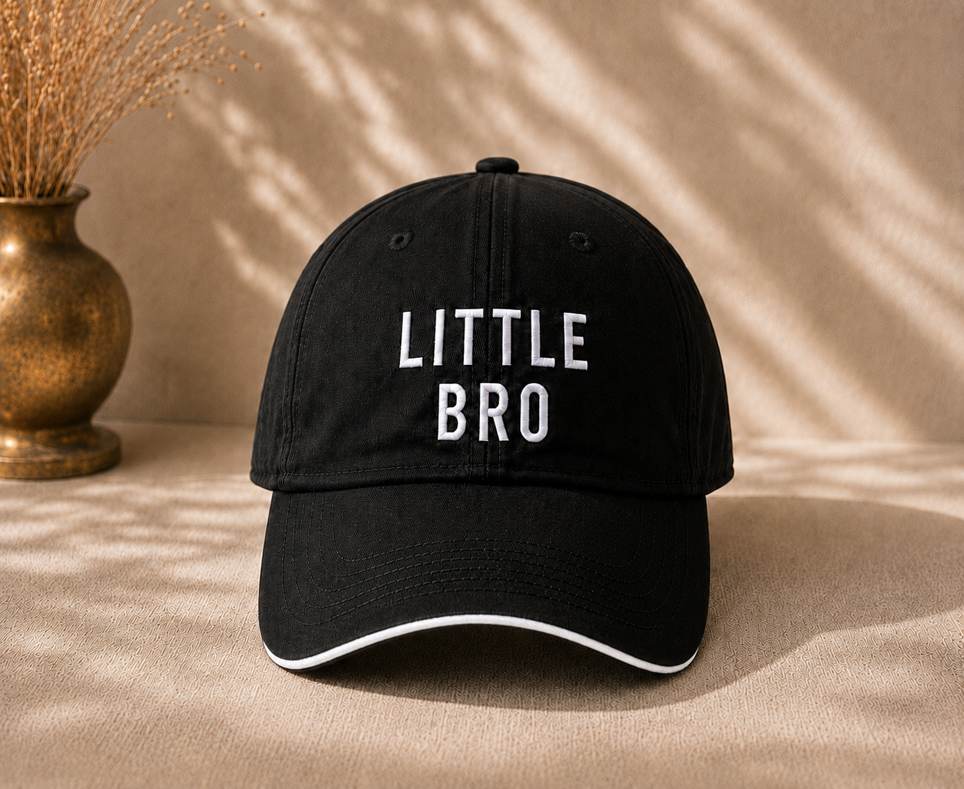 Cap Little Bro Text Black Color Baseball Cap