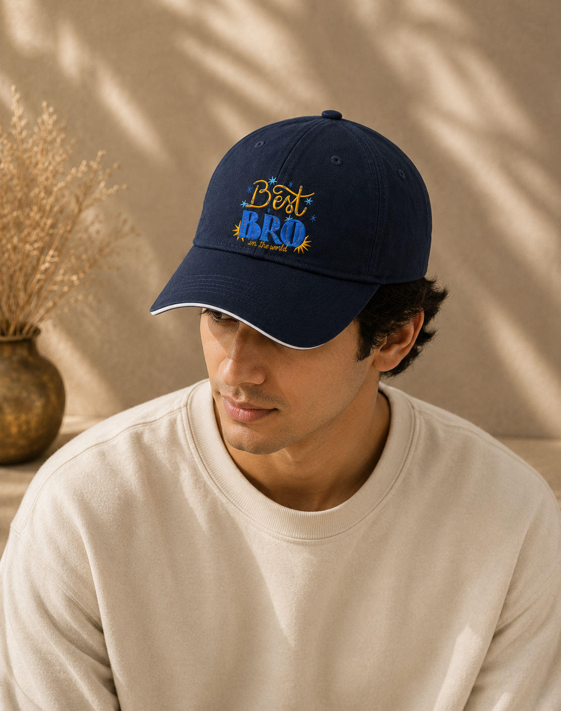 Cap Best Bro Text Navy Blue Color Baseball Cap