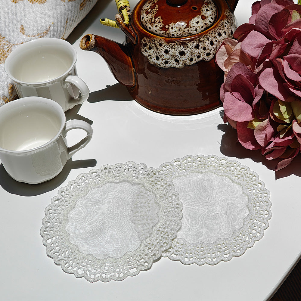 Embroidered Coaster - White Lustre