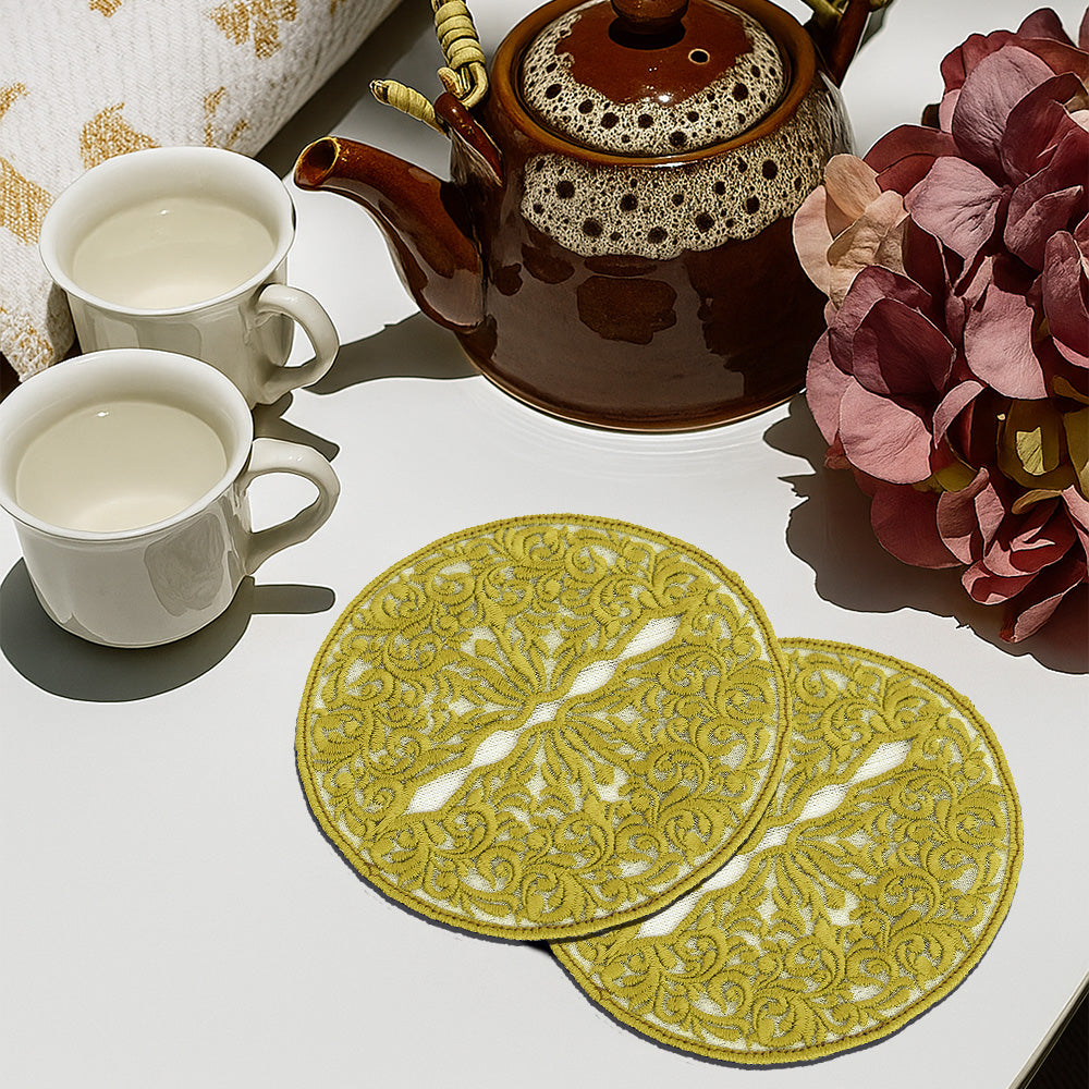 Wine Glass Embroidered Coaster - Classic Olive Green