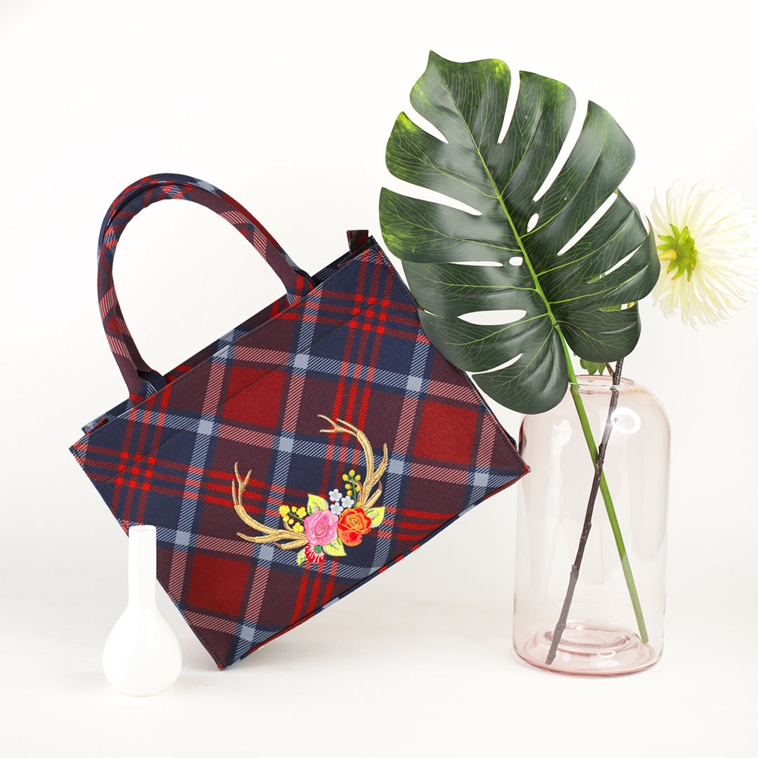 Stag Maroon Tartan Handbag - Medium