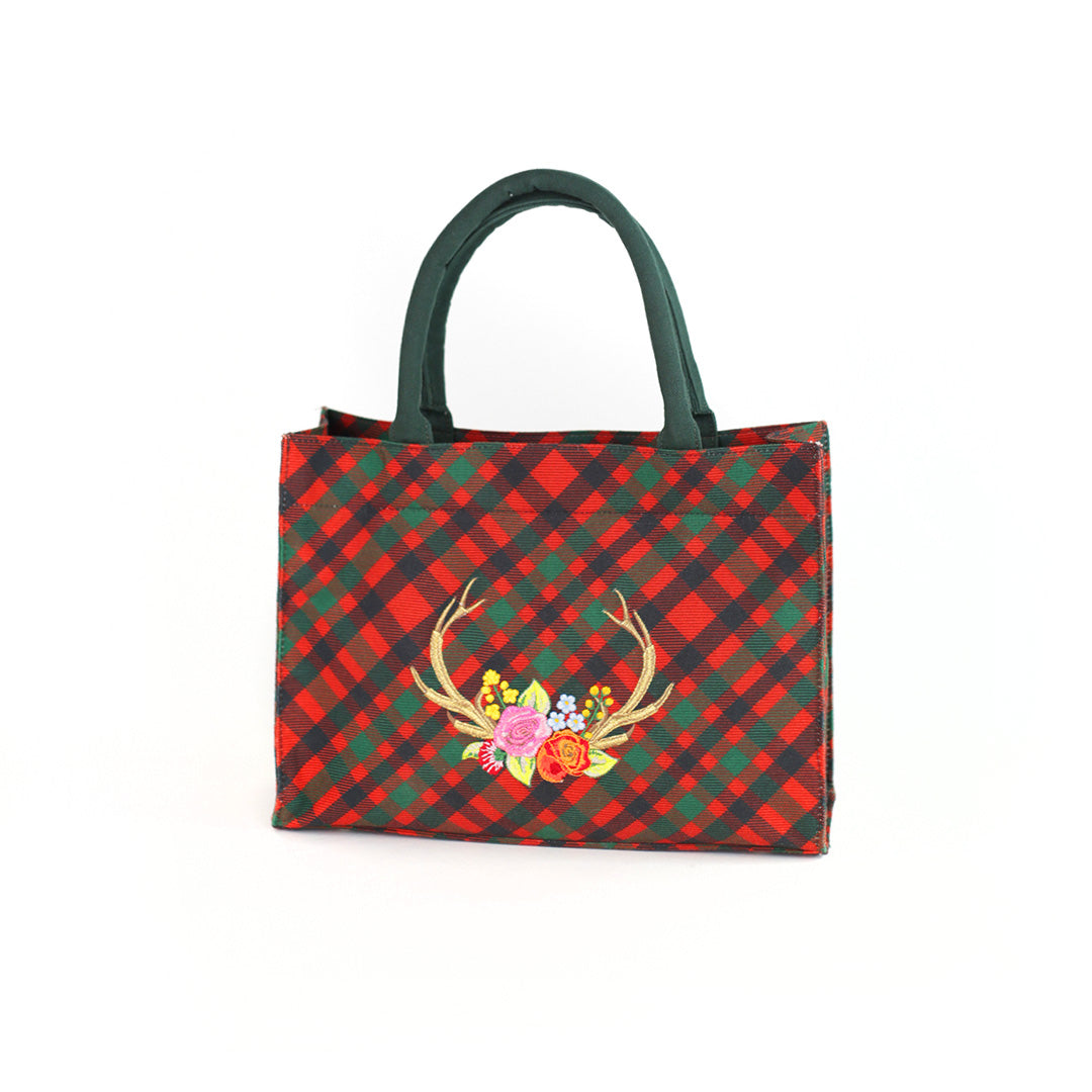 Stag Red Tartan Handbag - Medium