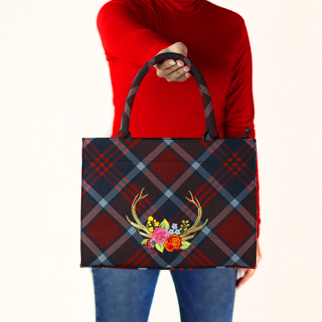 Stag Maroon Tartan Handbag - Medium