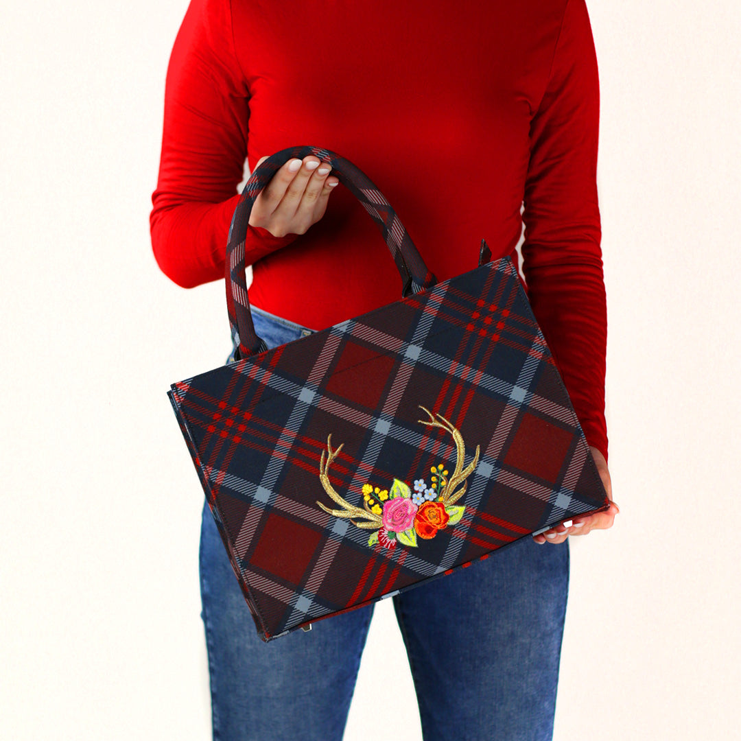 Stag Maroon Tartan Handbag - Medium