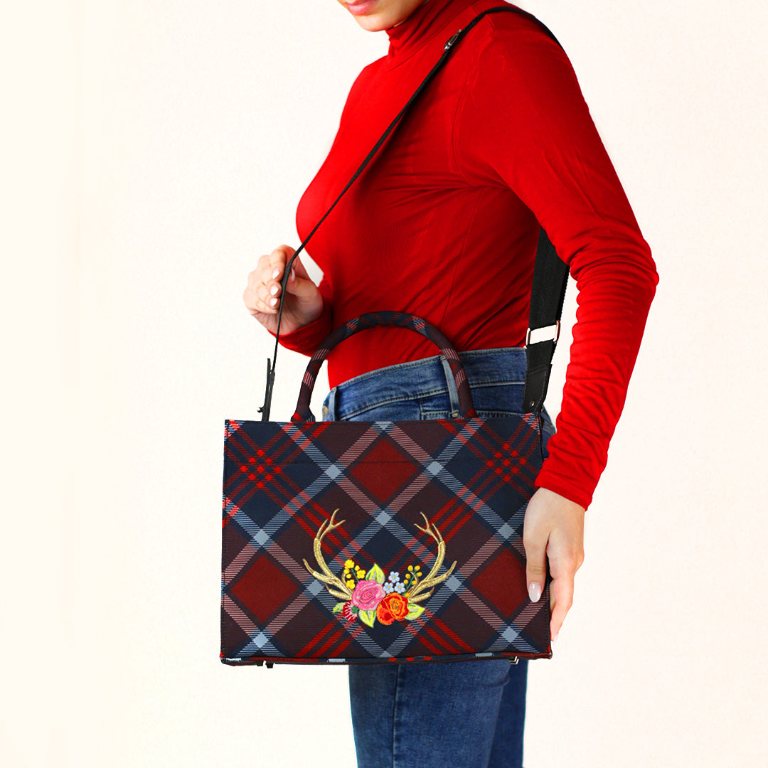 Stag Maroon Tartan Handbag - Medium