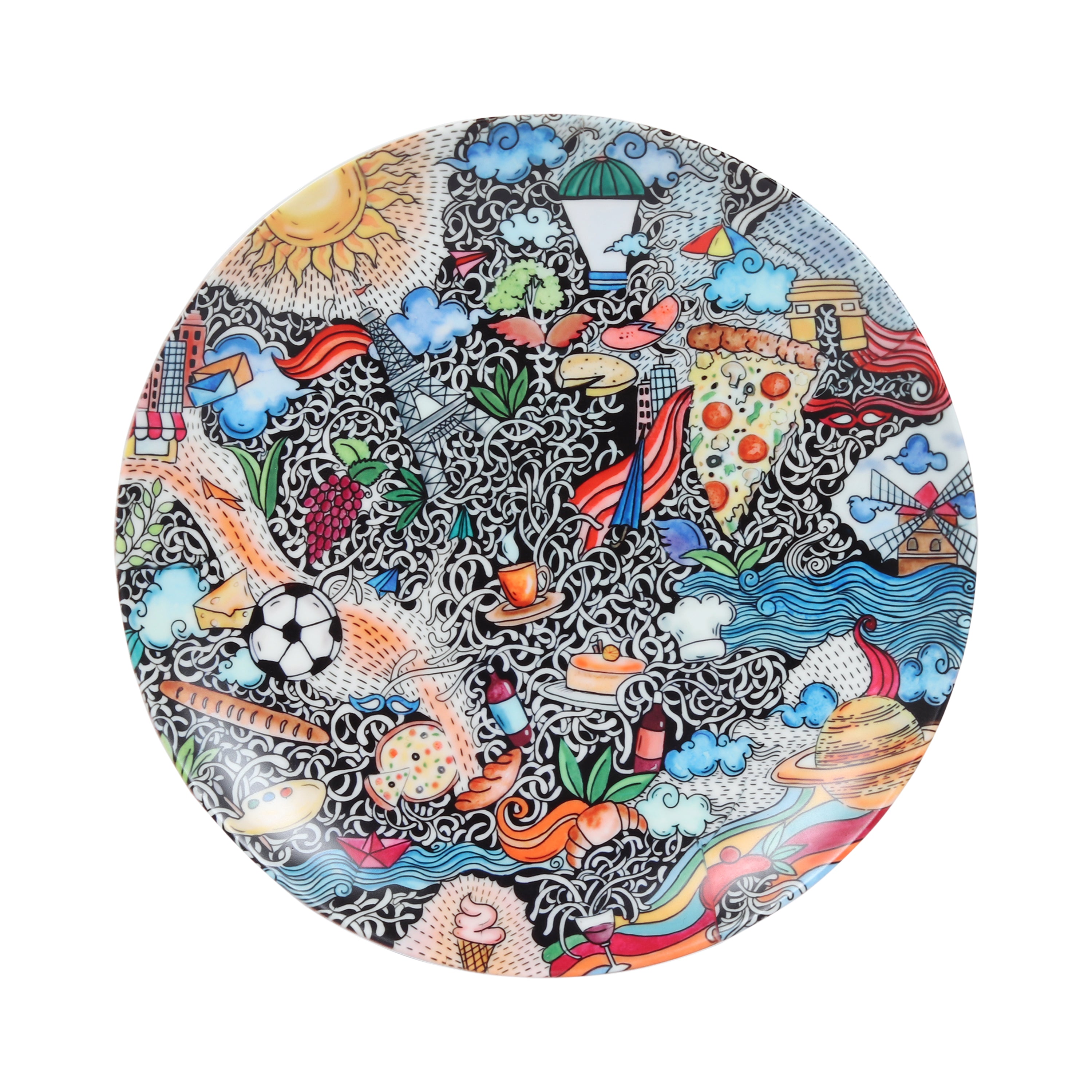 Decorative Wall Plate - Around the Sun Doodle Art (Matte Finish)