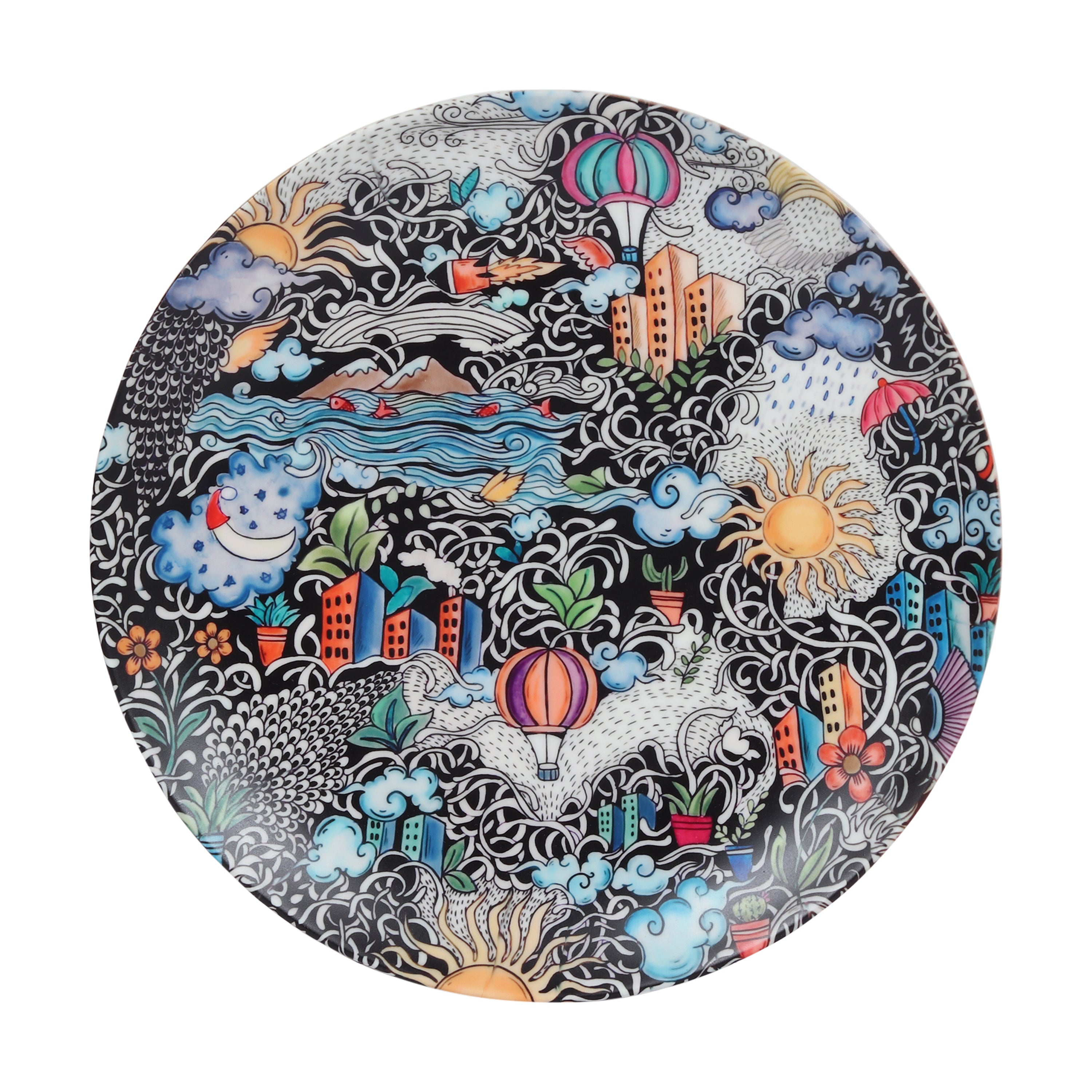 Decorative Wall Plate - City Life Doodle Art (Matte Finish)