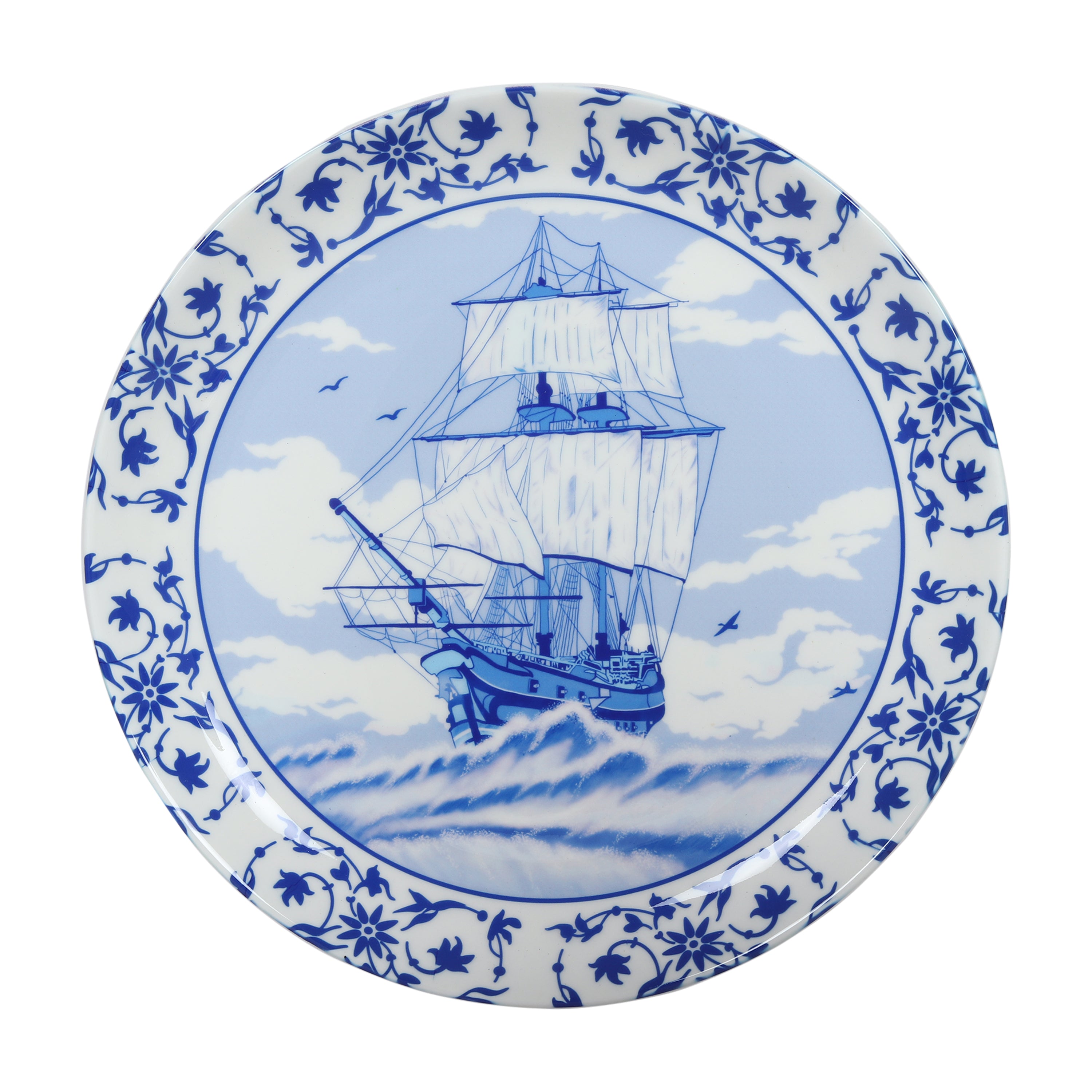 Decorative Wall plates - Vintage Ship Blue Pottery