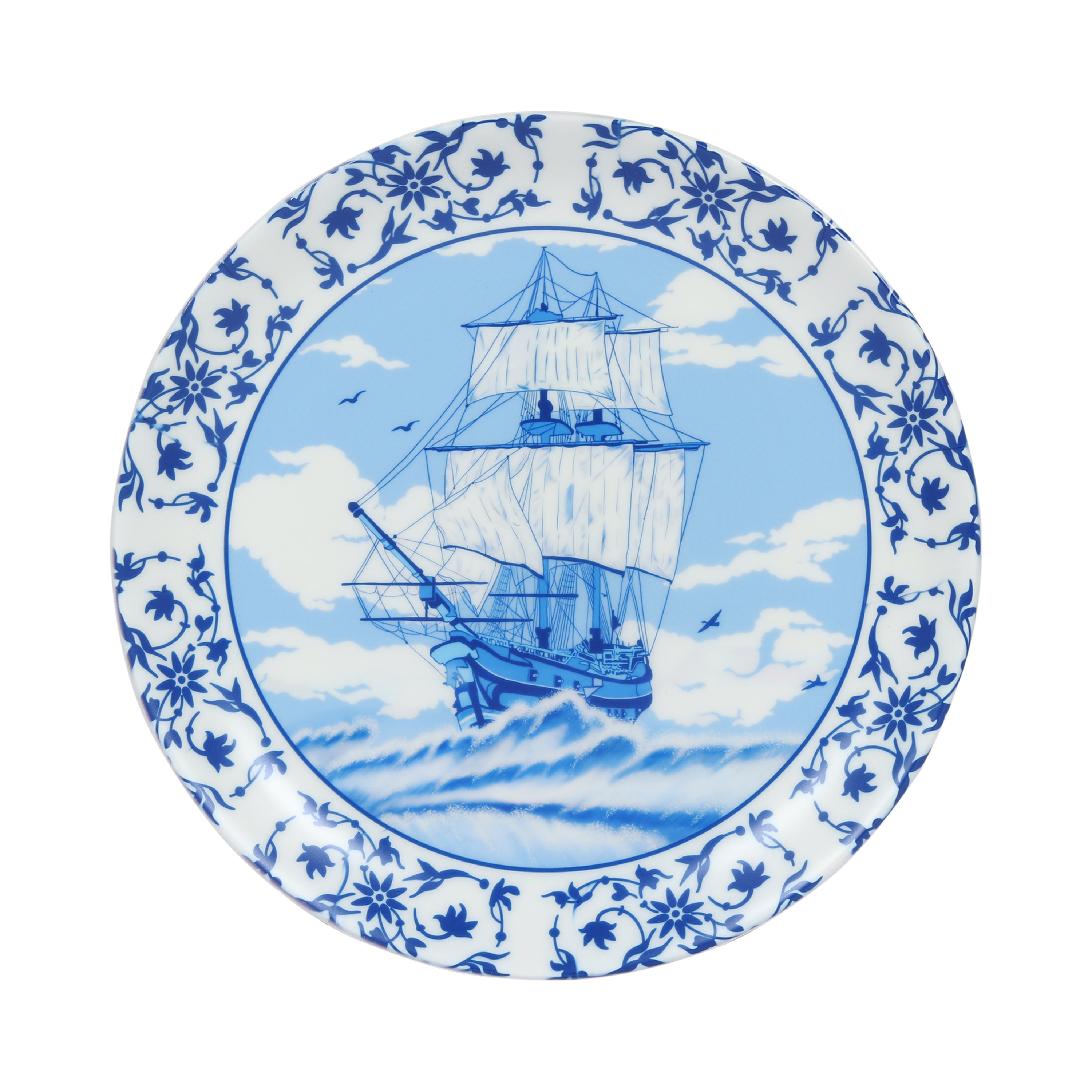 Decorative Wall plates - Vintage Ship Blue Pottery