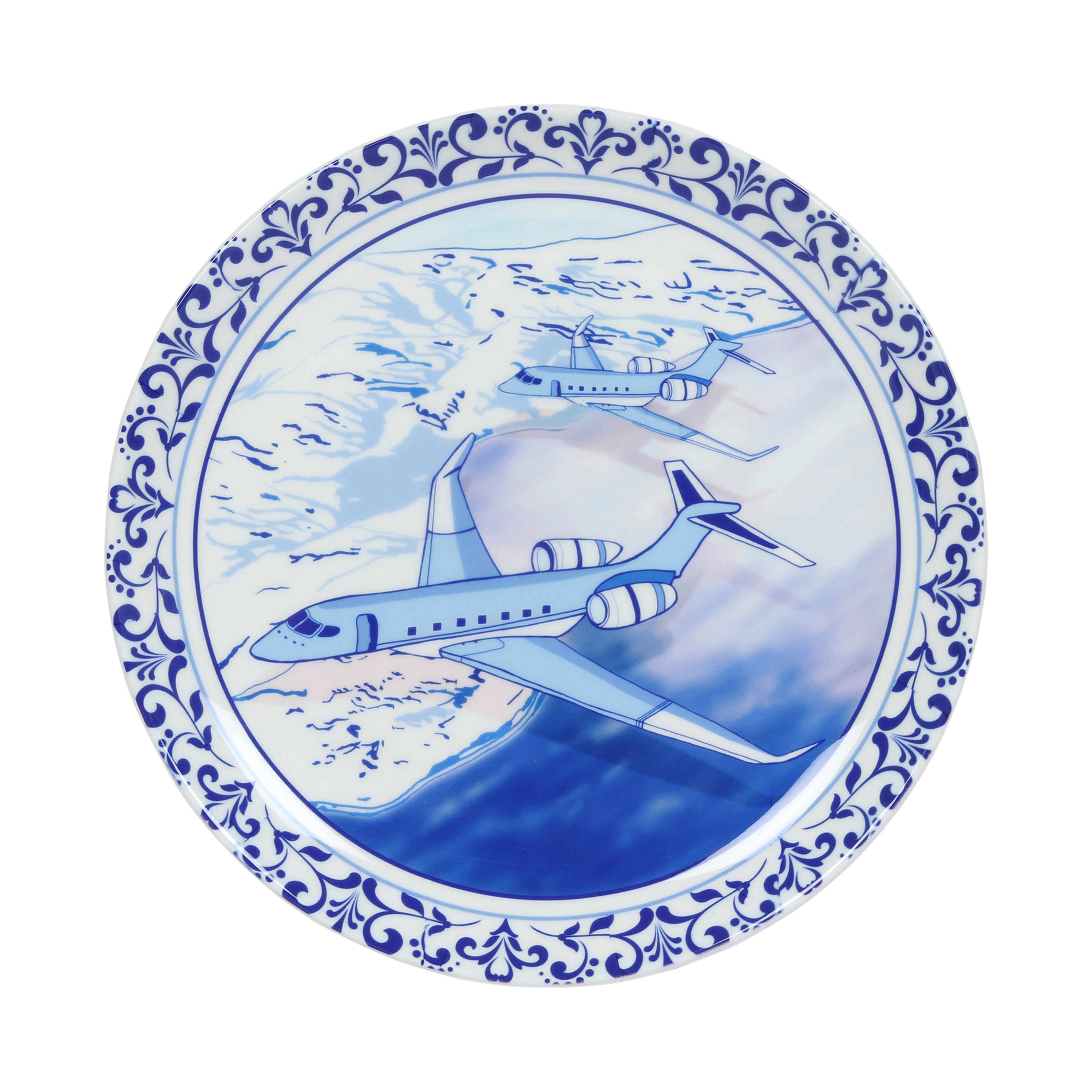 Decorative Wall Plates - Vintage Airplane Blue Pottery