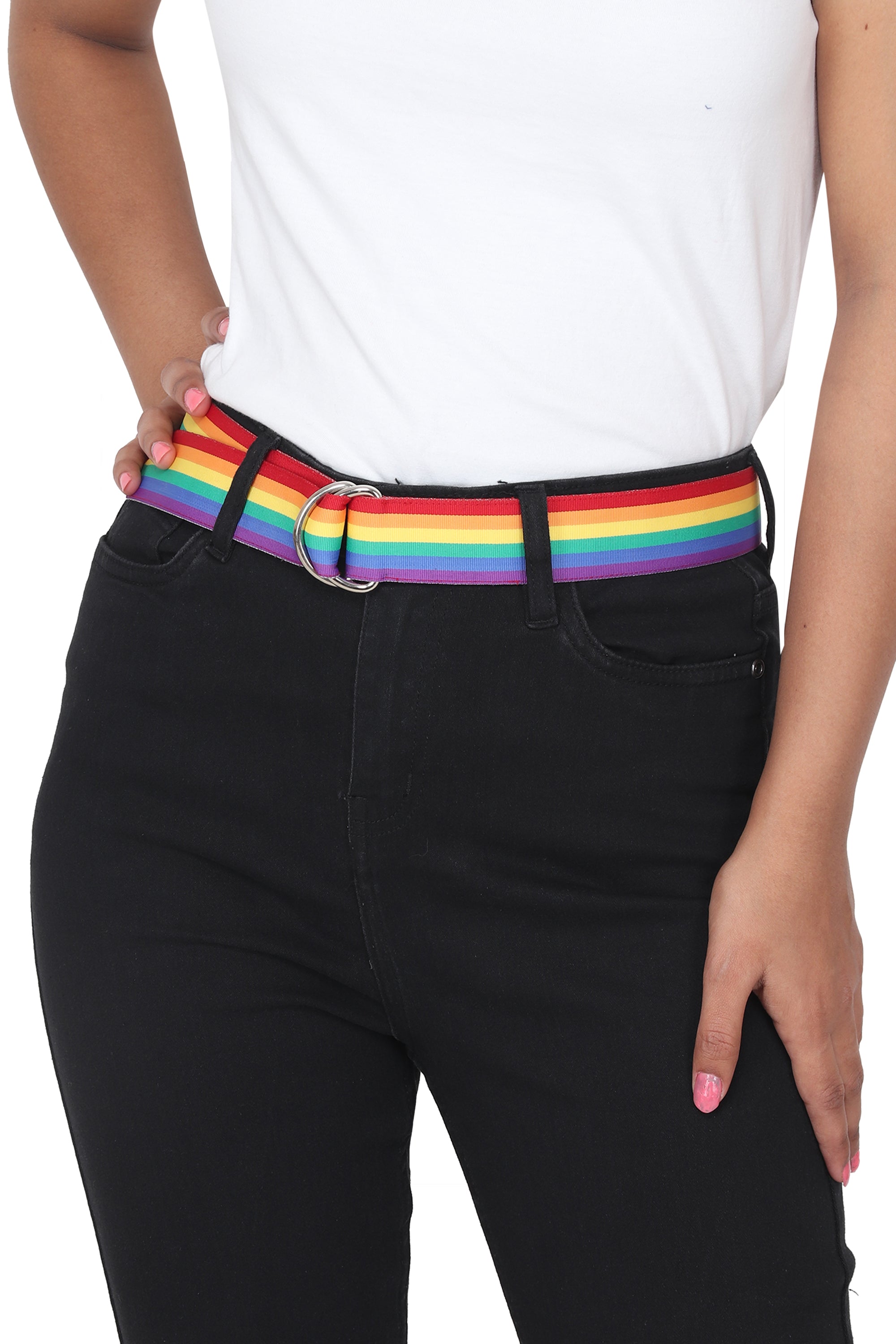Pride Grosgrain Ribbon D-Ring Embroidered Belt