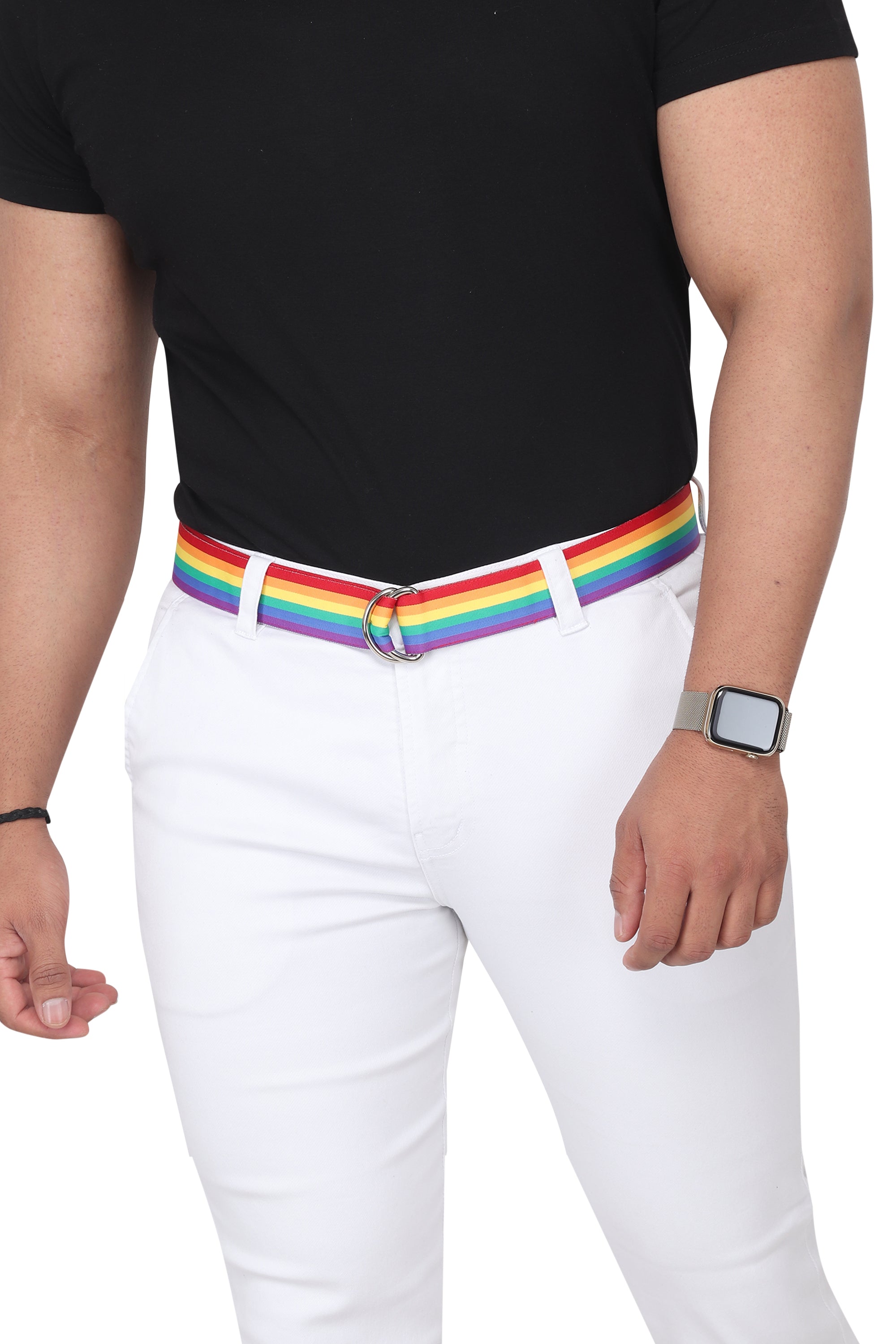 Pride Grosgrain Ribbon D-Ring Embroidered Belt