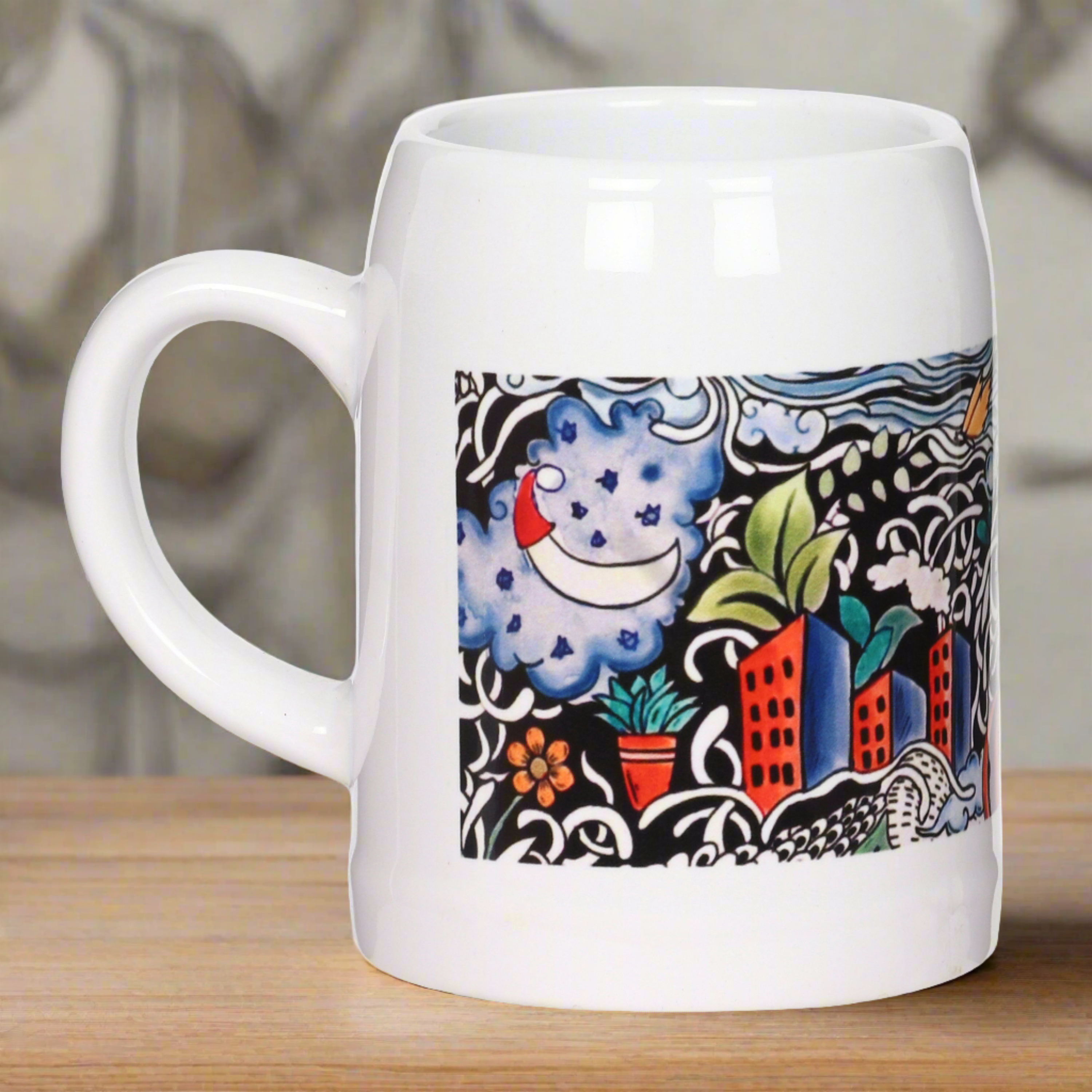 Beer Mugs - City Life Doodle Art