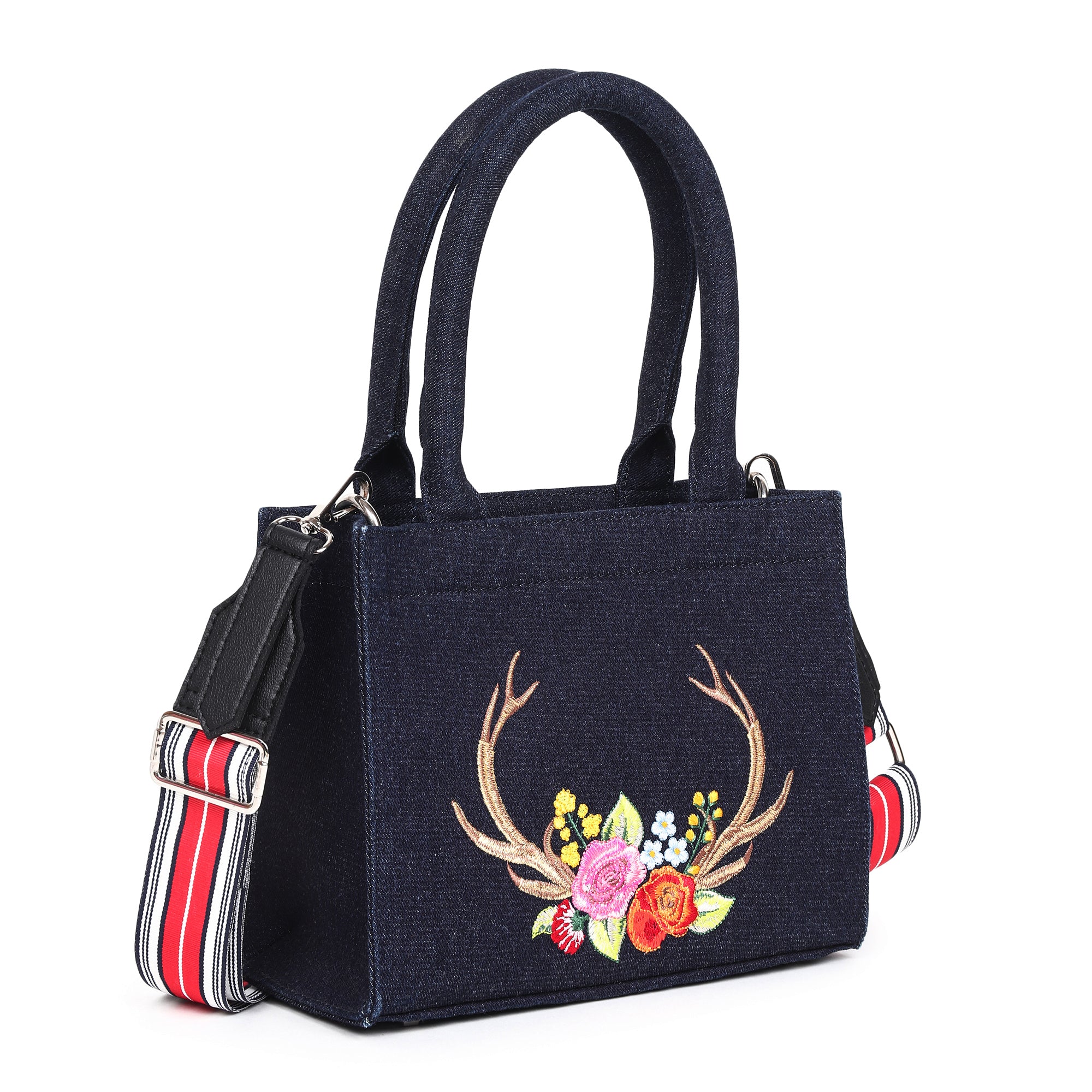 Denim Stag Embroidered Handbag - Small