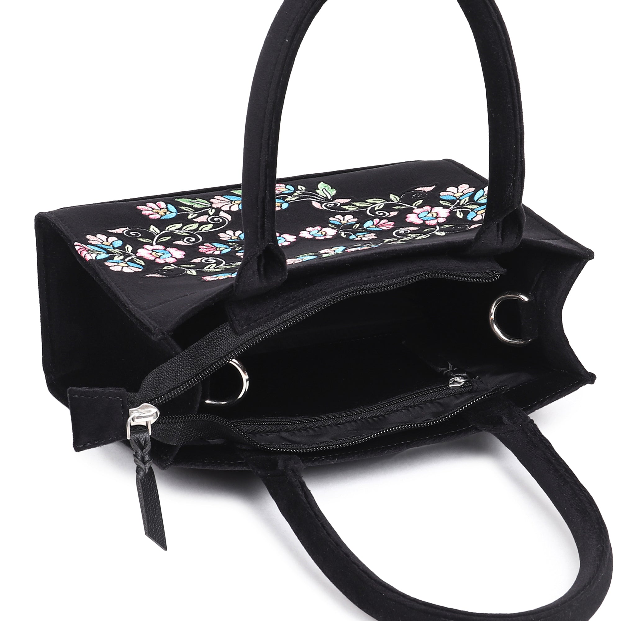 Velvet Floral Bouquet Embroidered Hand Bag
