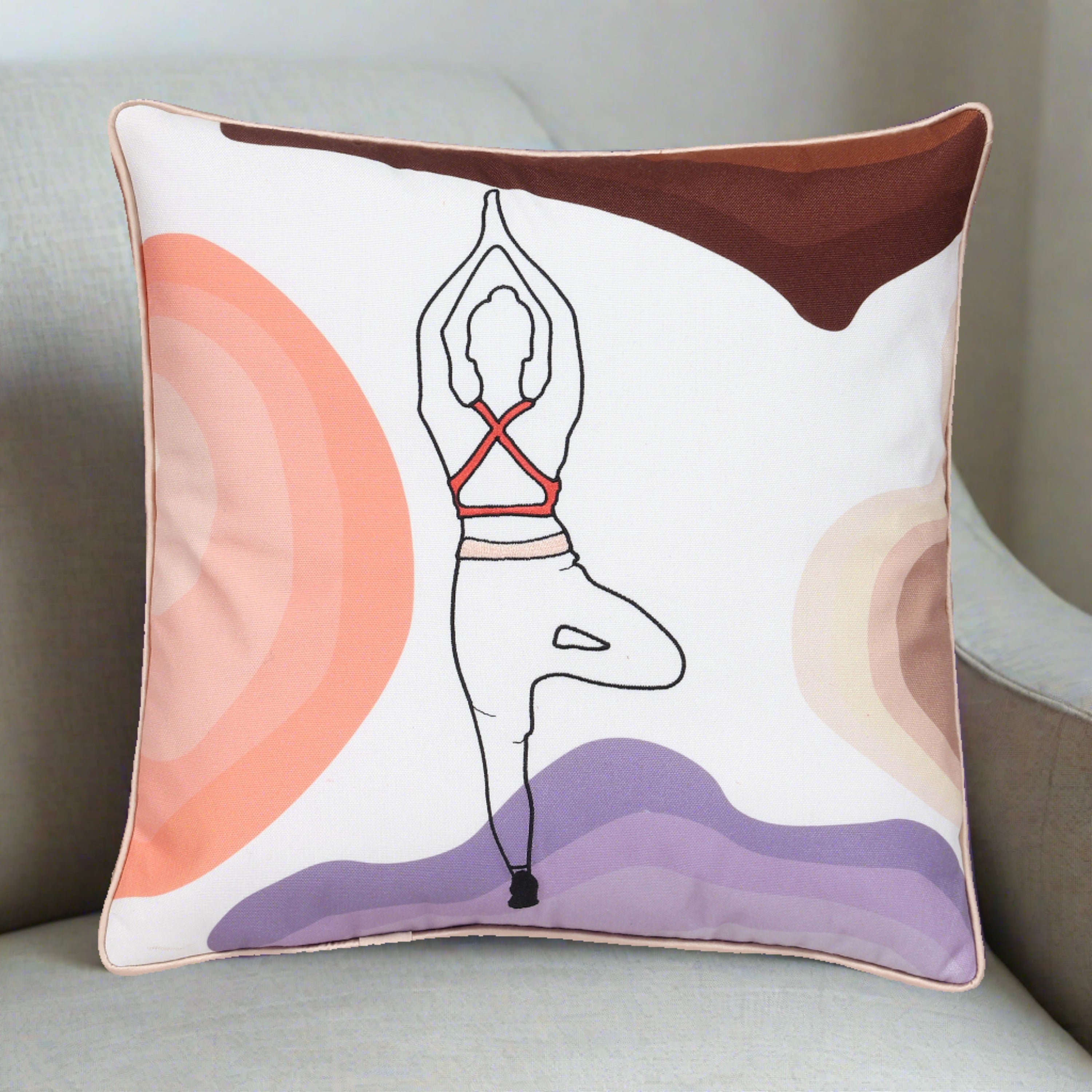 Line Art Embroidered Cushion Cover - Holistic Harmony