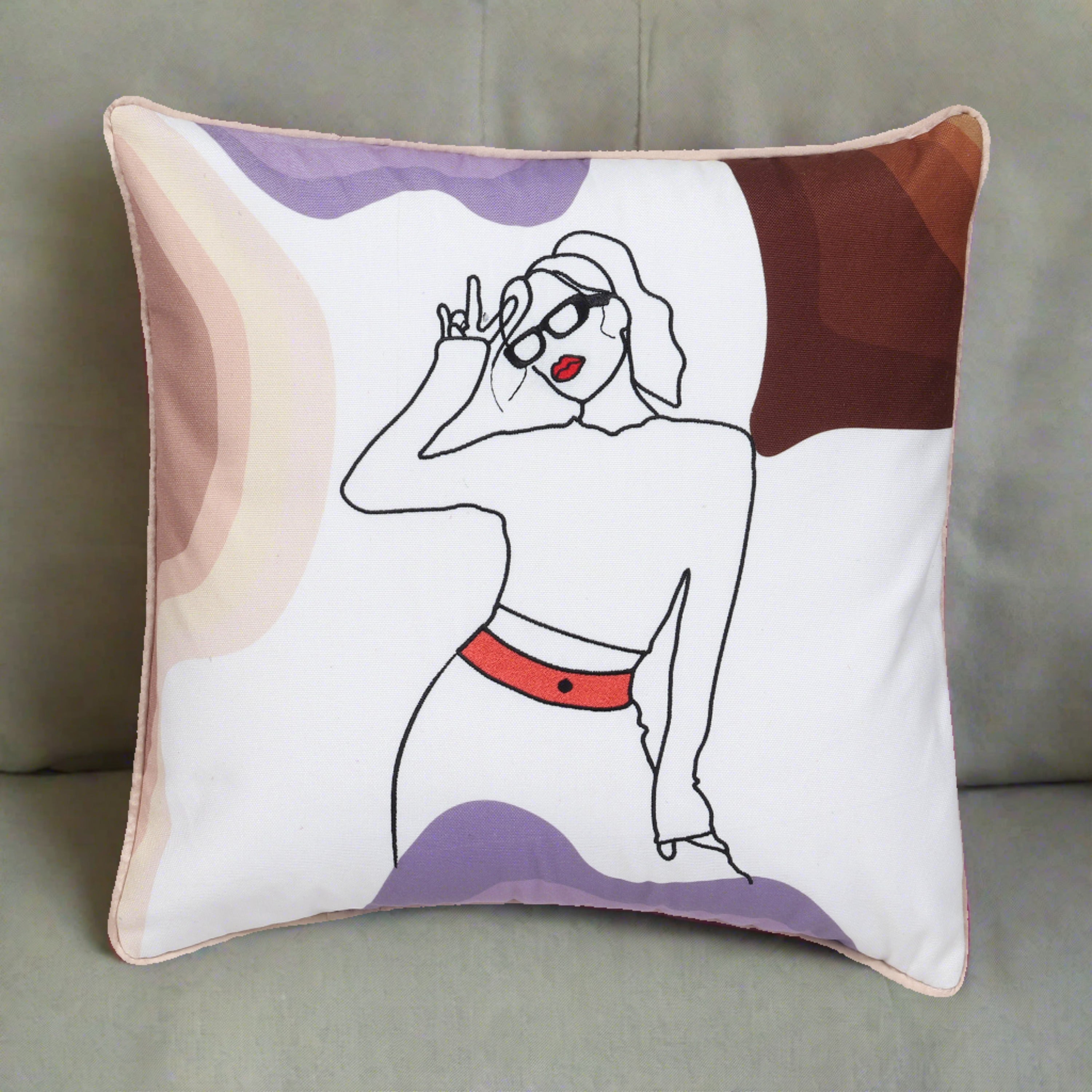 Line Art Embroidered Cushion Cover - Fierce and Fearless