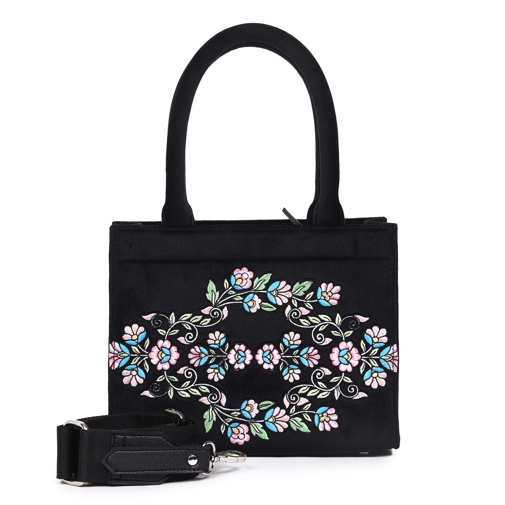 Velvet Floral Bouquet Embroidered Hand Bag