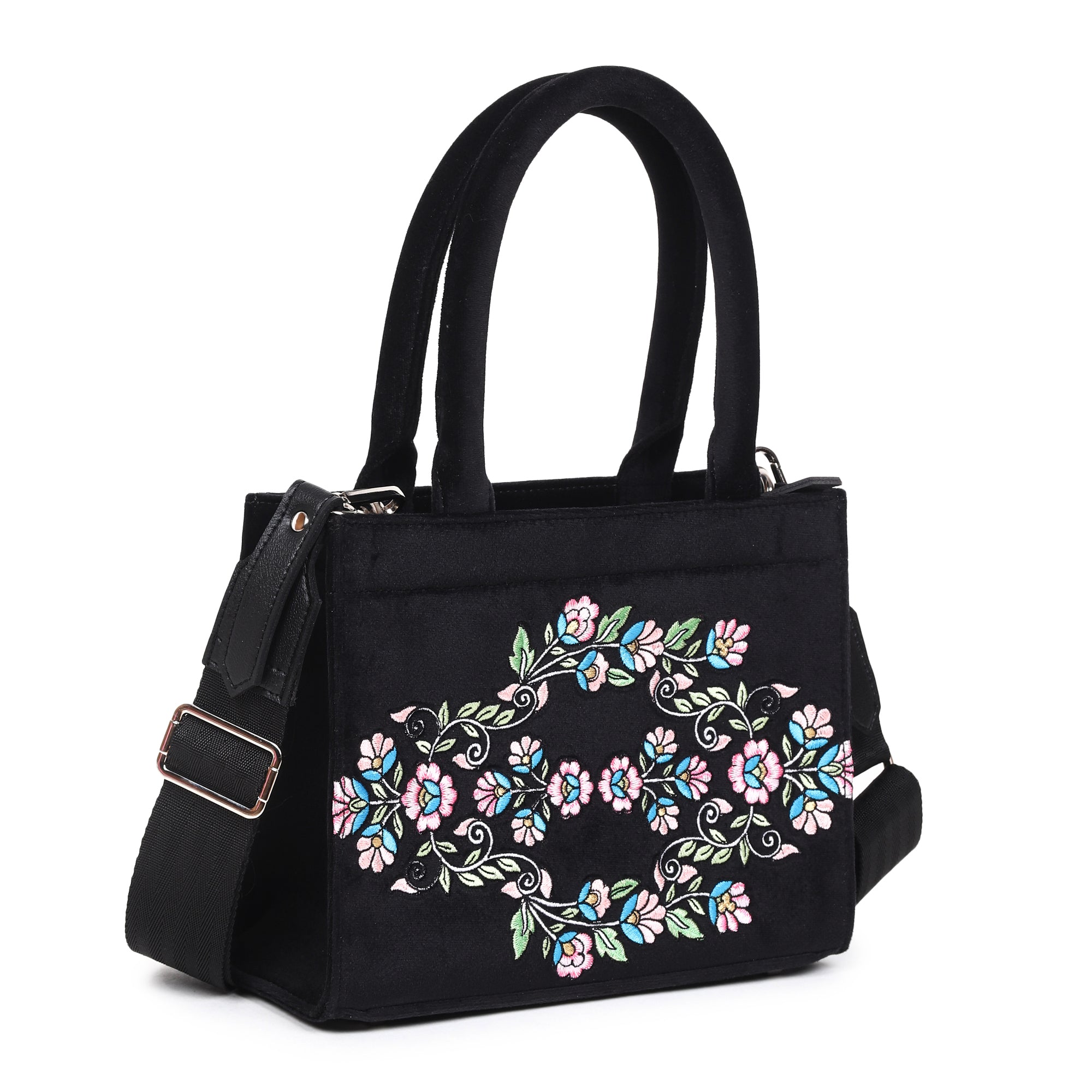 Velvet Floral Bouquet Embroidered Hand Bag