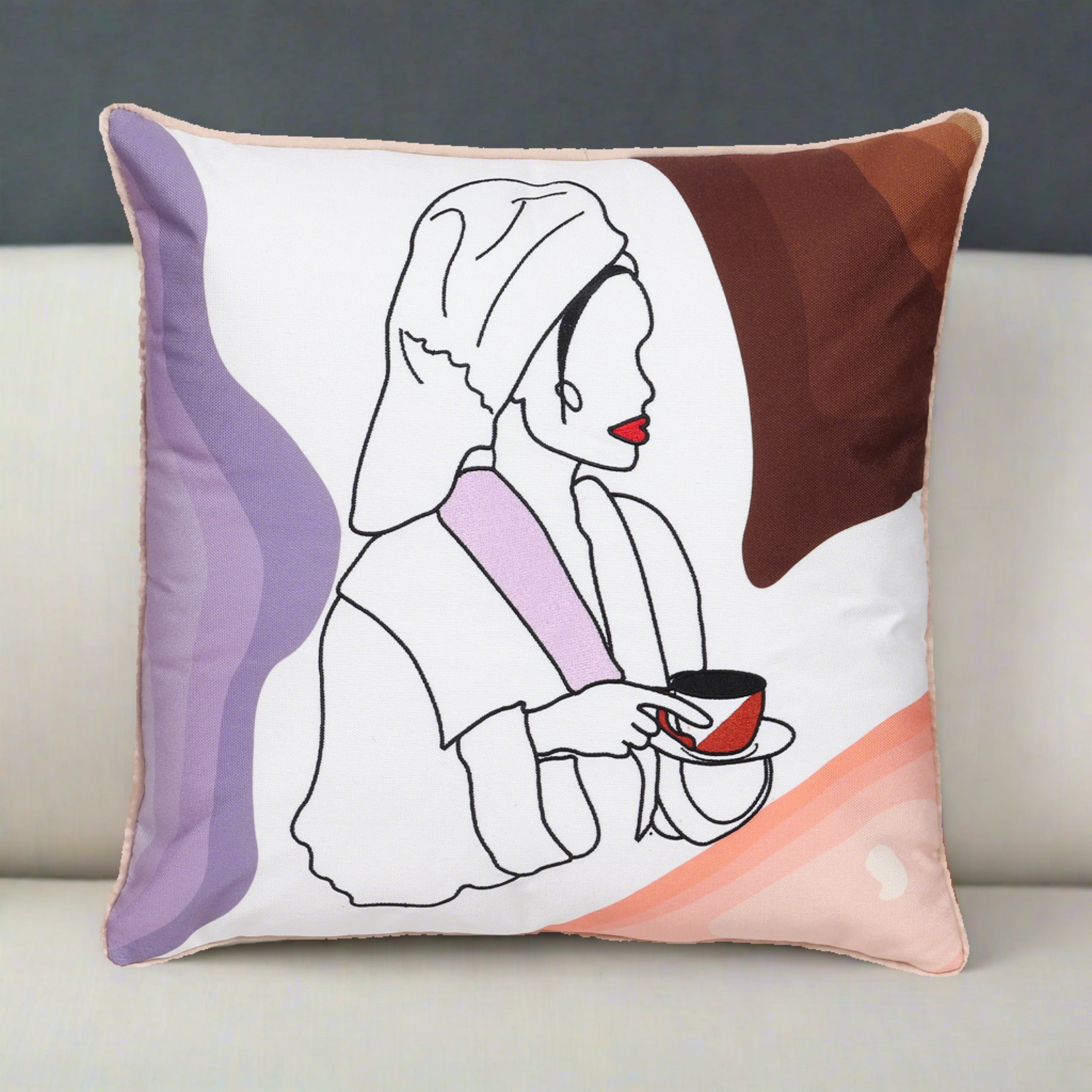 Line Art Embroidered Cushion Cover - Nurturing the Goddess