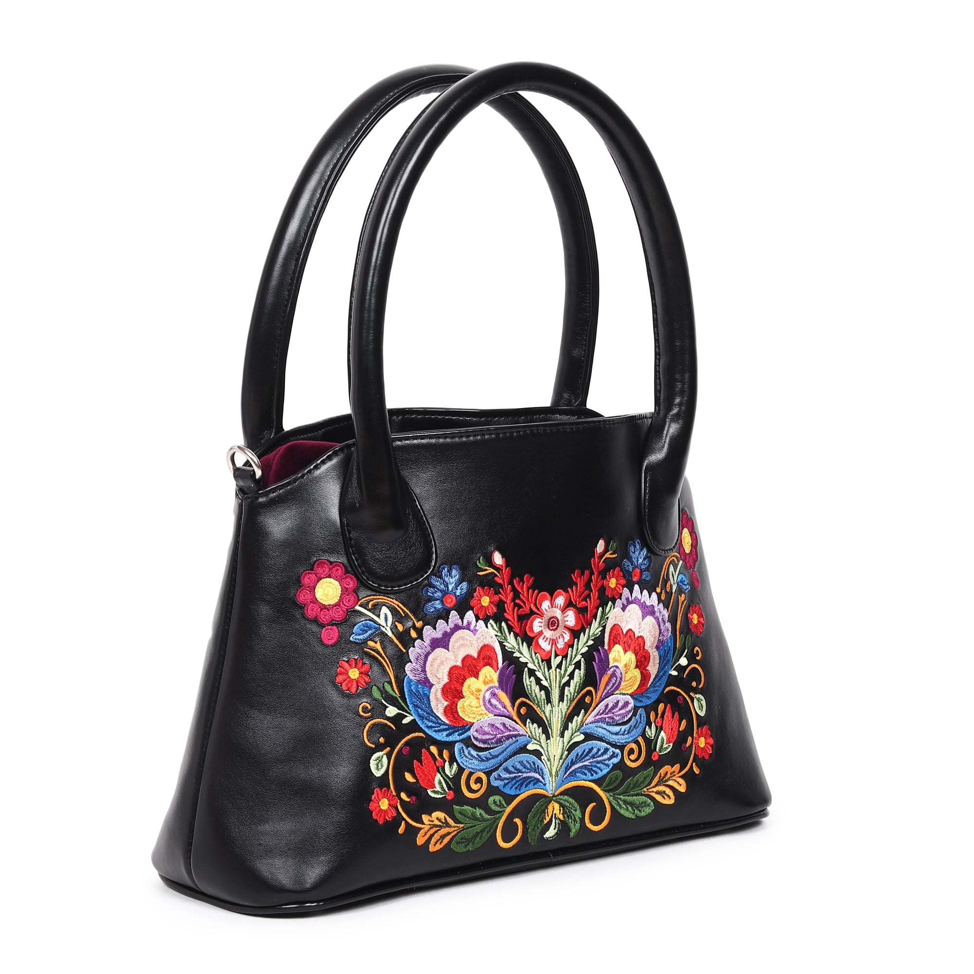 Velvet Floral Wings Embroidered Rexin Bucket Bag