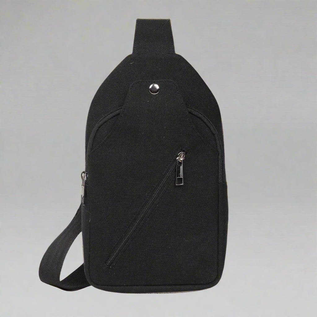 Classic Cotton Canvas Black Shoulder Bag