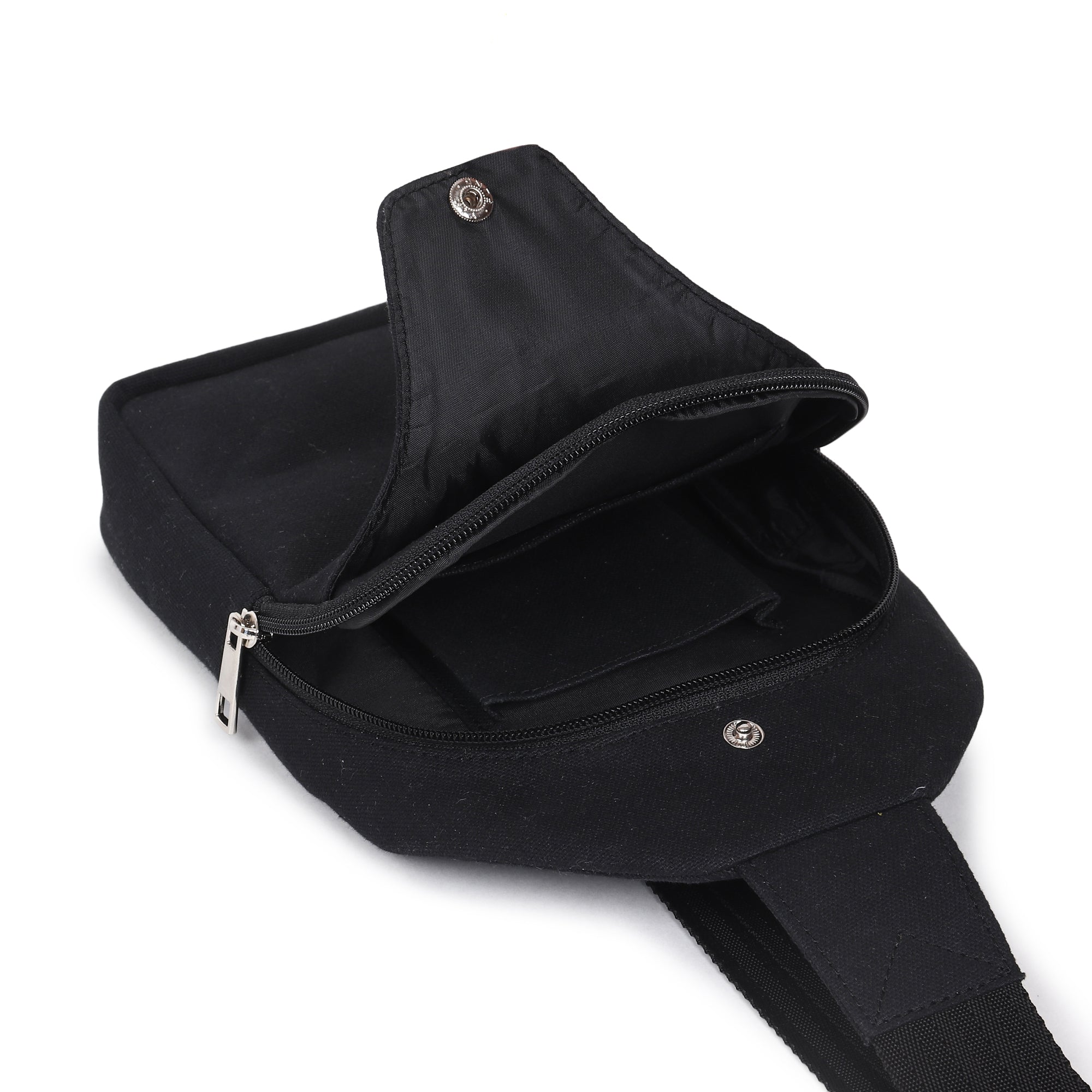 Classic Cotton Canvas Black Shoulder Bag