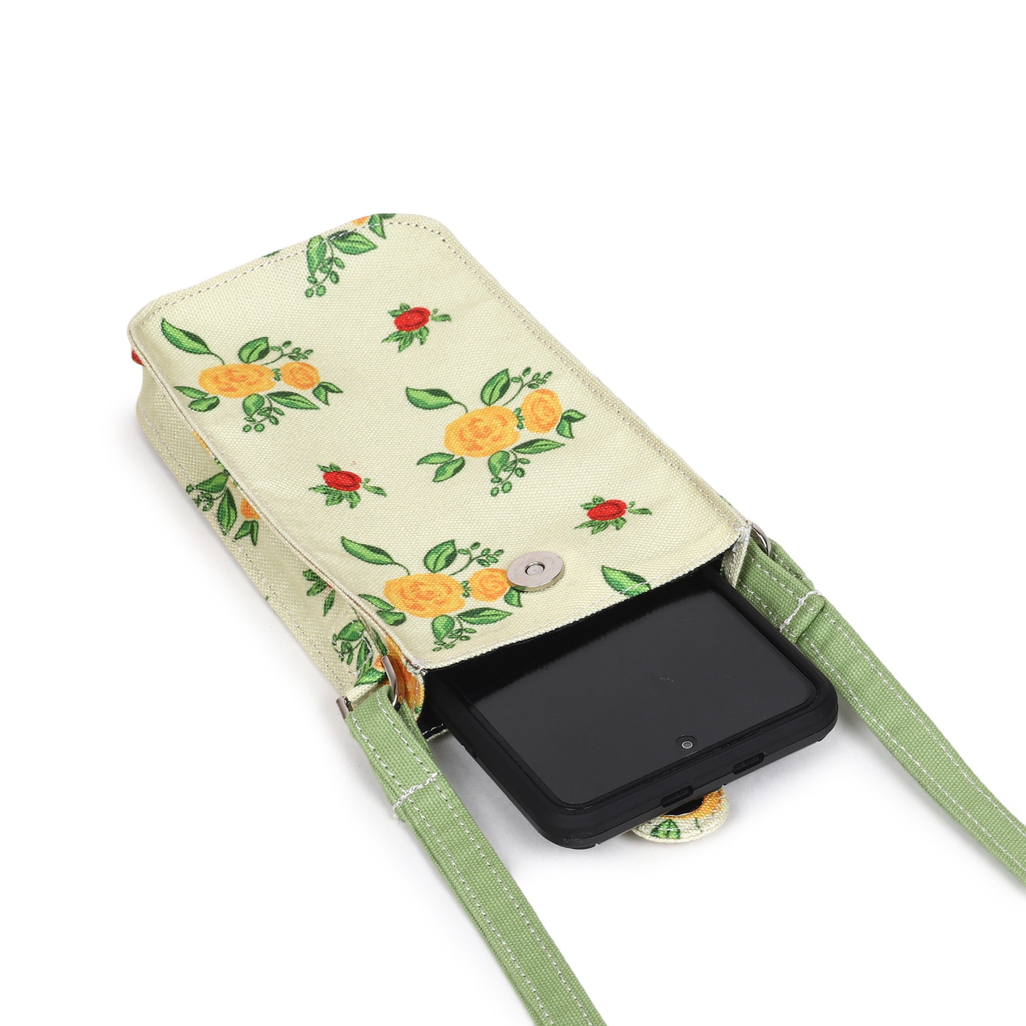 Poly Canvas Roses Printed Mobile Pouch