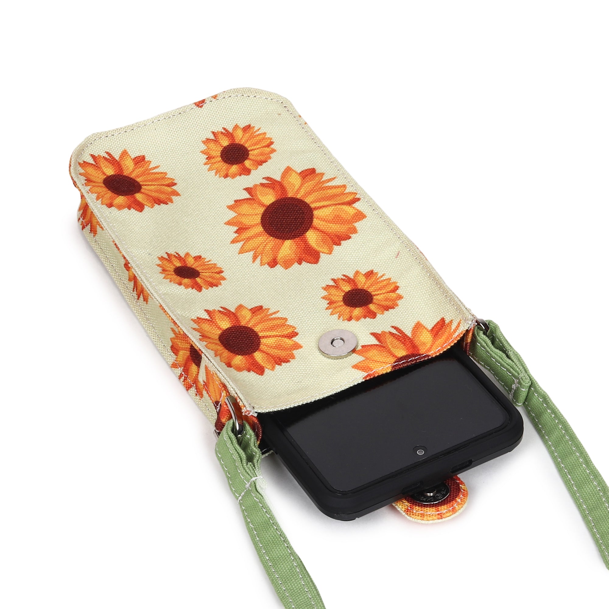 Poly Canvas Sunflower Printed Mobile Pouch