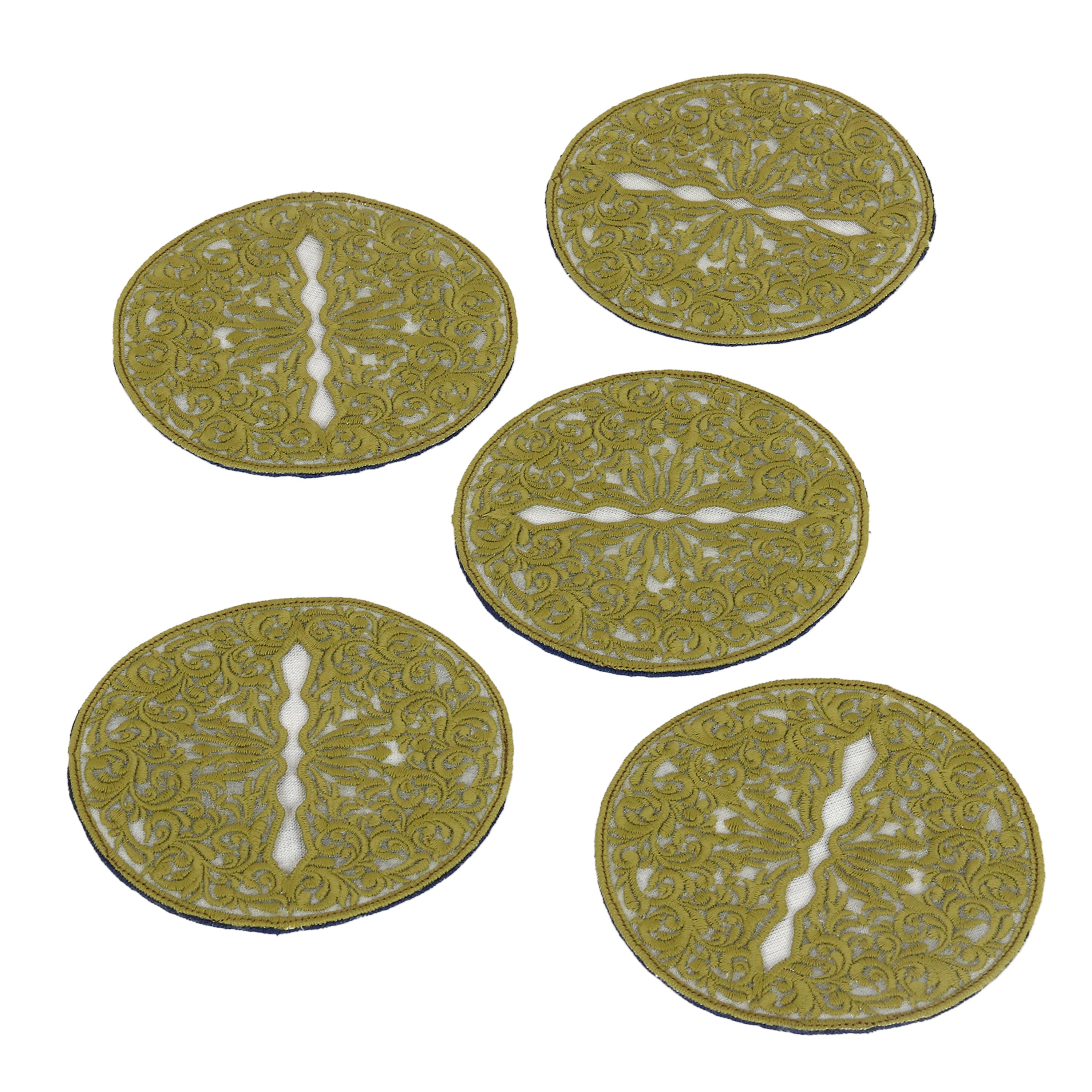 Wine Glass Embroidered Coaster - Classic Olive Green