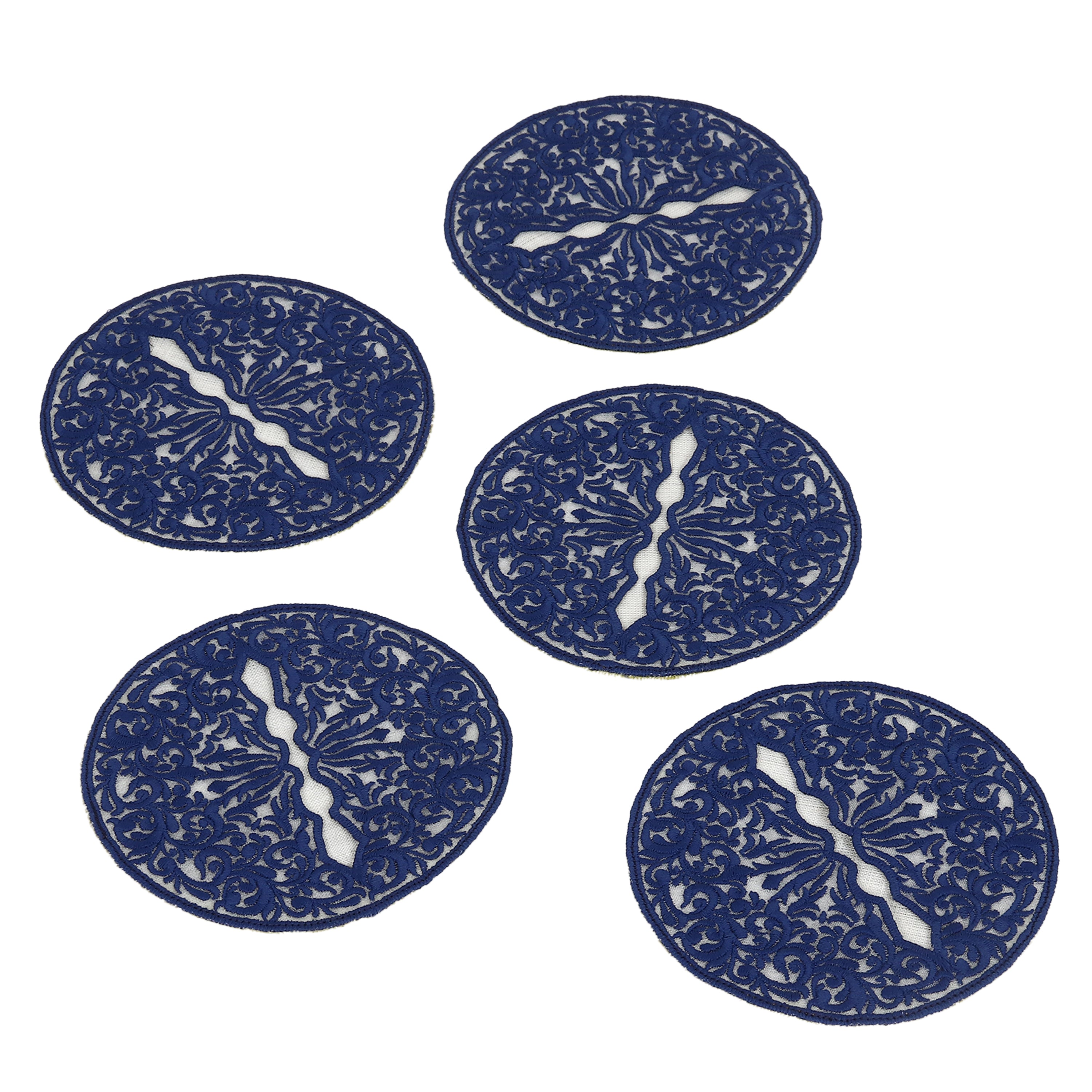 Wine Glass Embroidered Coaster - Classic Midnight Blue