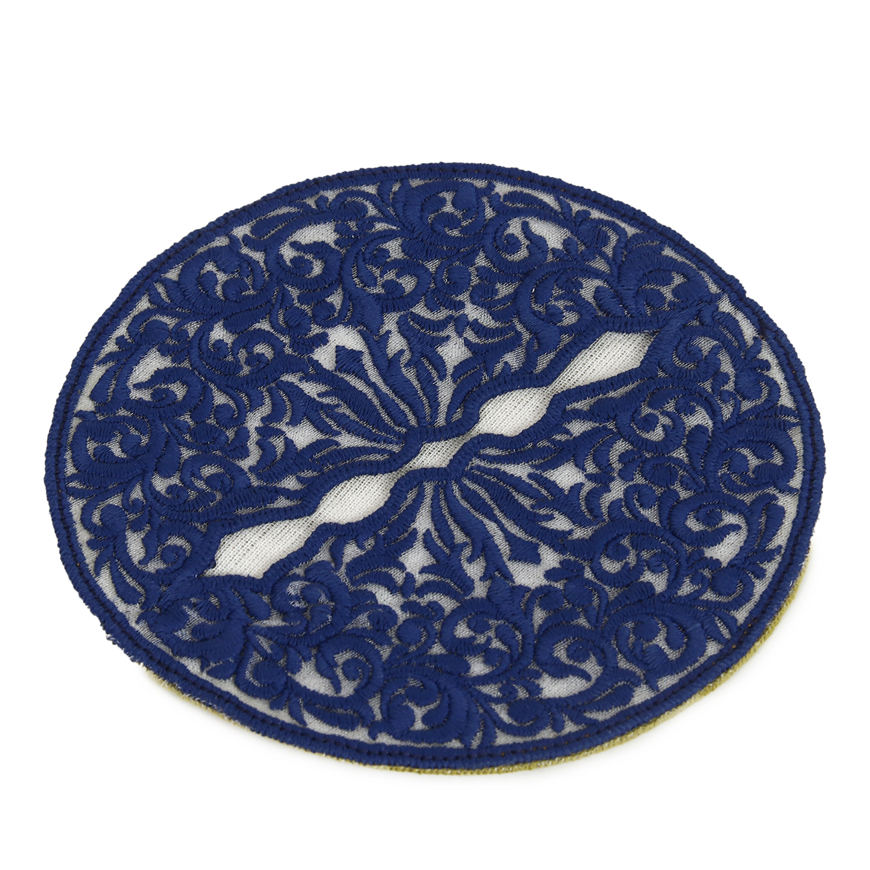Wine Glass Embroidered Coaster - Classic Midnight Blue