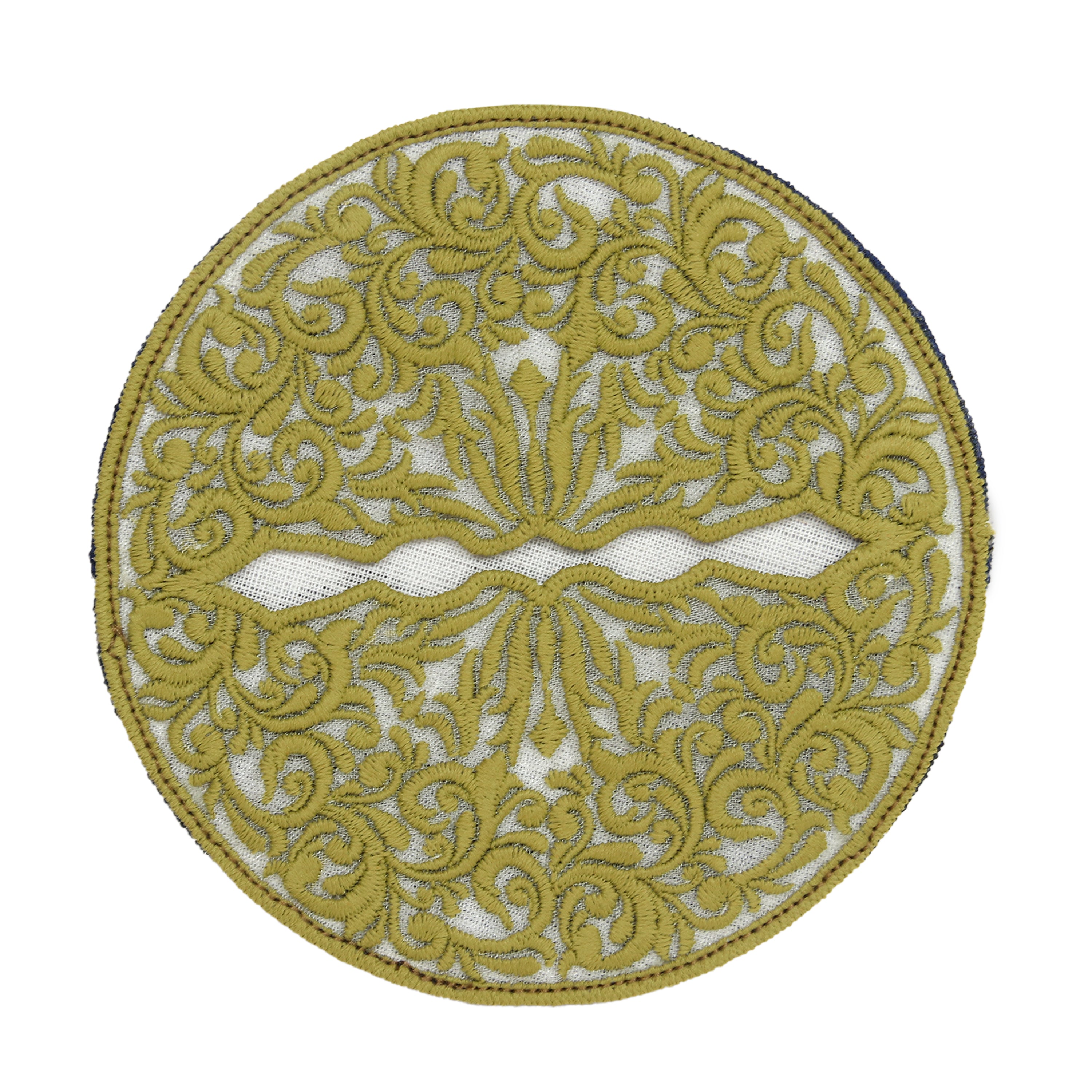 Wine Glass Embroidered Coaster - Classic Olive Green