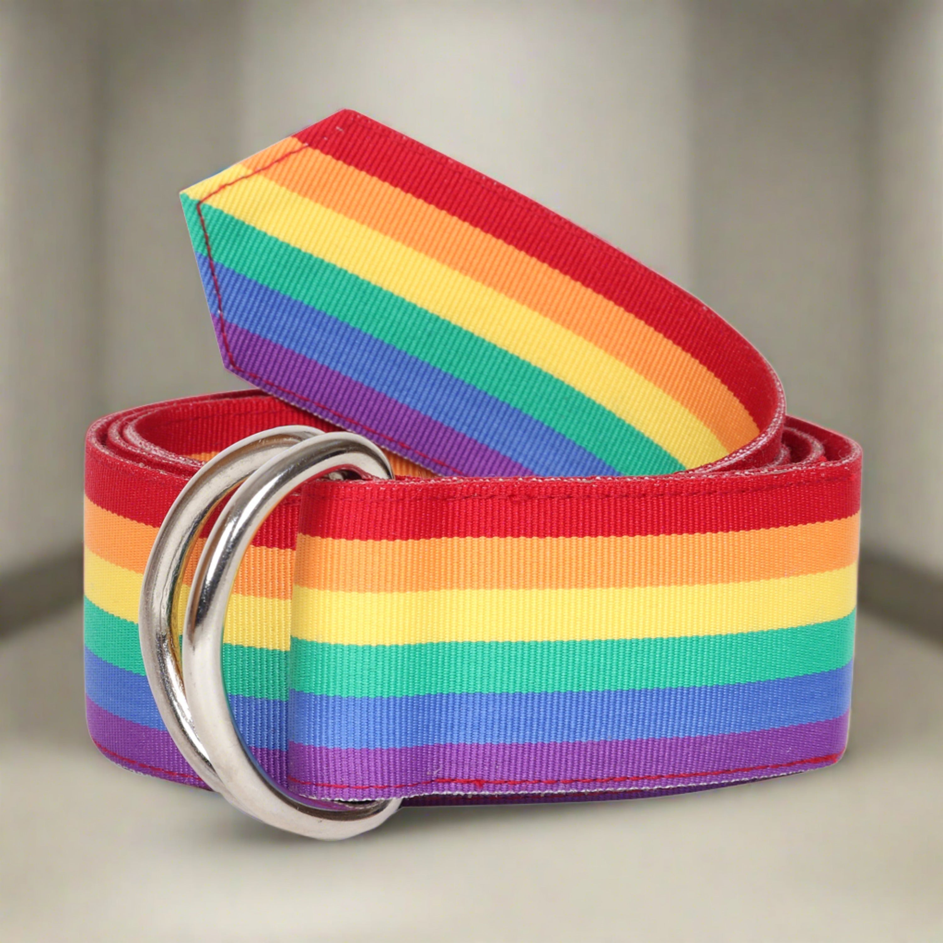 Pride Grosgrain Ribbon D-Ring Embroidered Belt