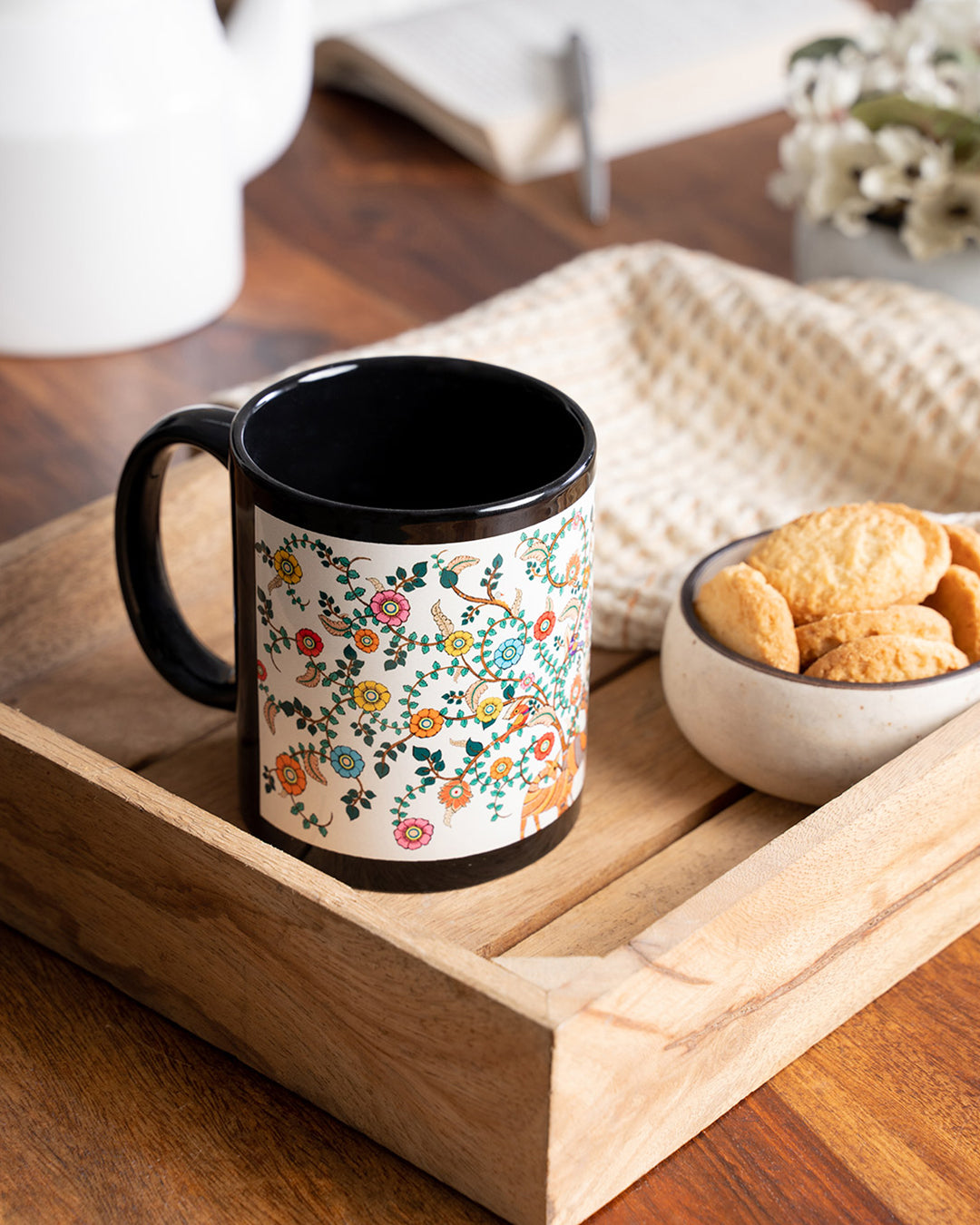 KOLOROBIA White Classic Mug| Inspired by Madhubani Art |Coffee Cups, Cappuccino Cups|Microwave Safe Coffee Mug, Tea Mug|Perfect for Gifting