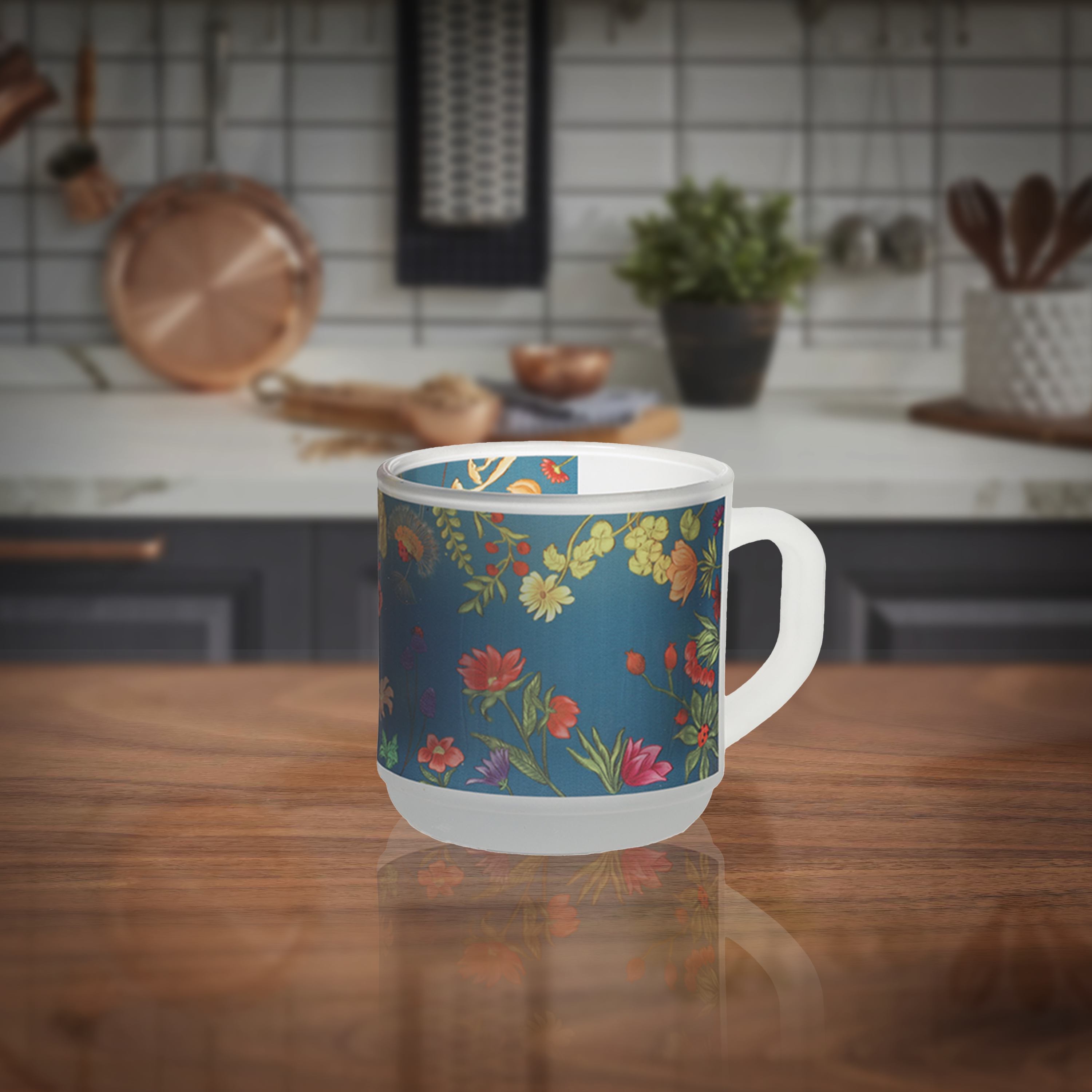 Glass Mugs - Floral Bliss Blue