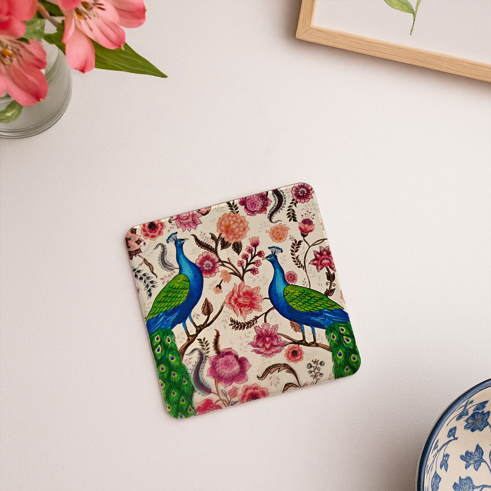 Acrylic transparent Coasters (Set of 2) - Garden Jewel Peacock
