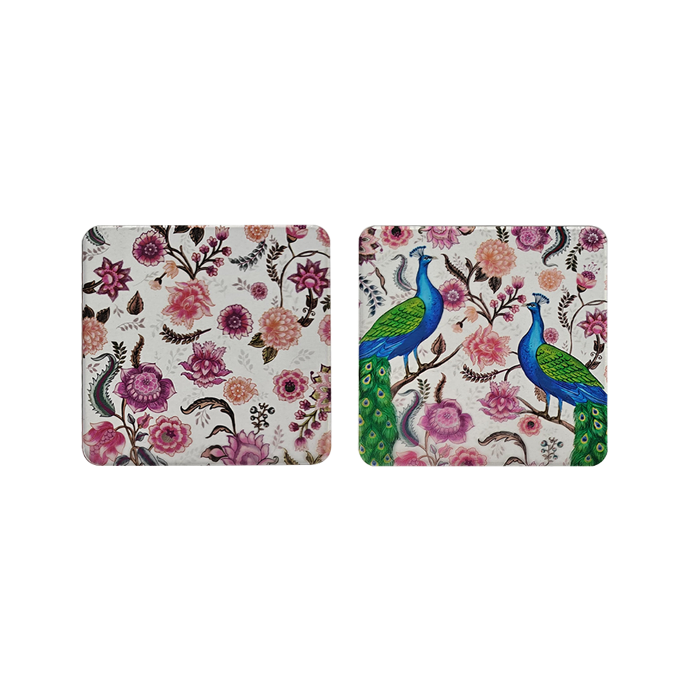 Acrylic transparent Coasters (Set of 2) - Garden Jewel Peacock