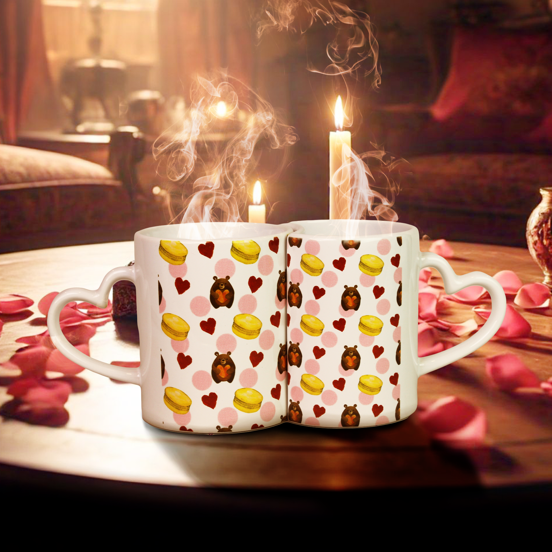 Celebrate love with this set of 2 ceramic Lover Mugs featuring heart-shaped handles and a unique interlocking design. Ideal Valentine's Day gift for couples, these romantic mugs add charm to coffee time. Perfect for gifting or special occasions