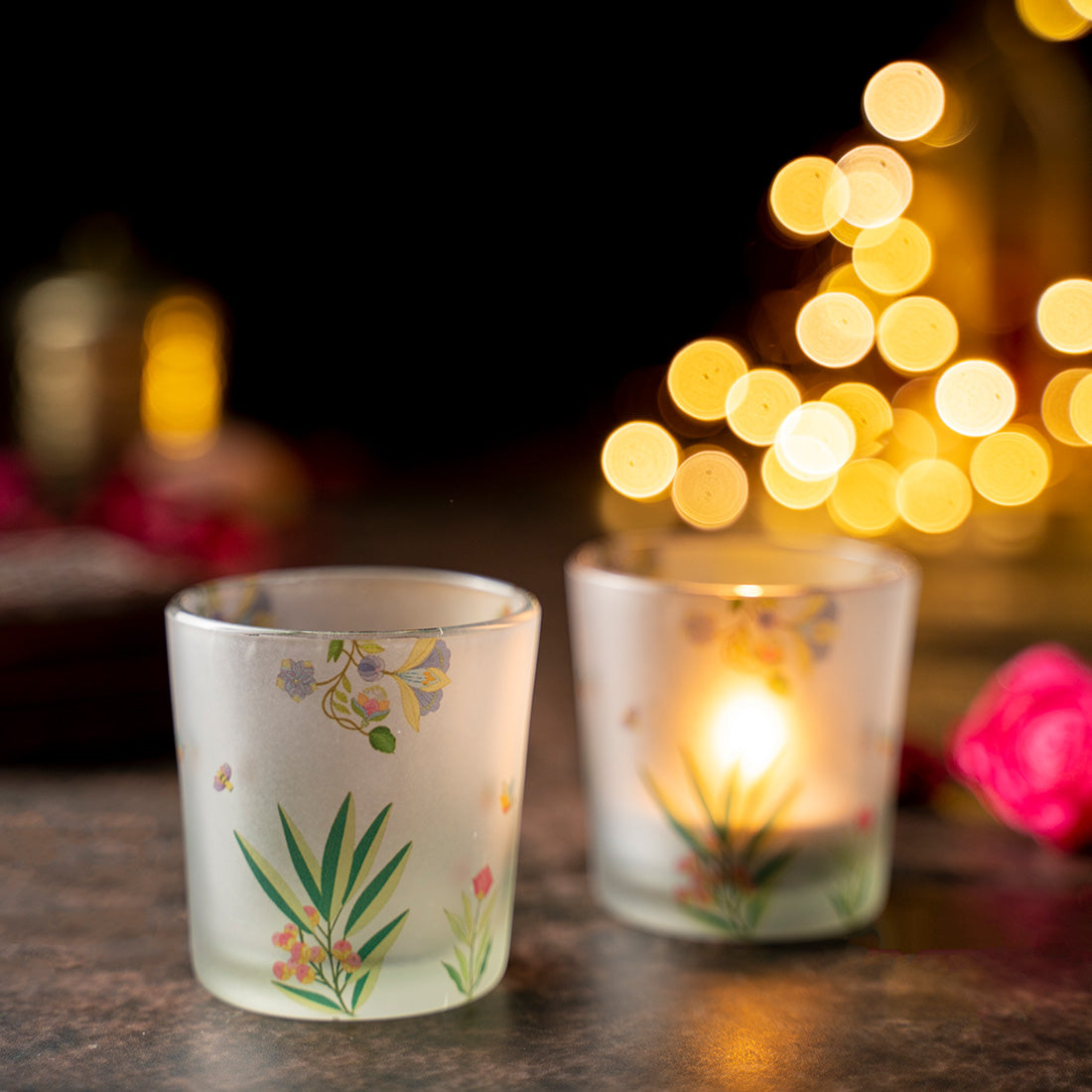 KOLOROBIA Vibrent Bliss White Candle Votives | Votives for Gifting on House Warming | Birthday | Anniversary  | (Set of 2)