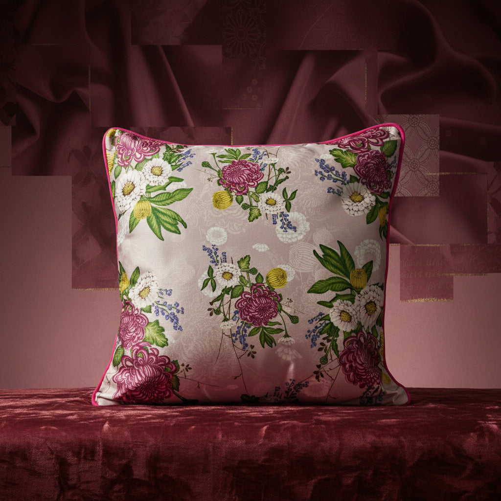 Maroon Flower Cushion Cover