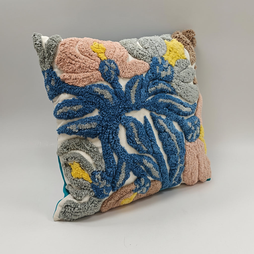 Blue Tuffted Cushion Cover