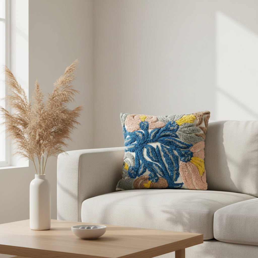 Blue Tuffted Cushion Cover