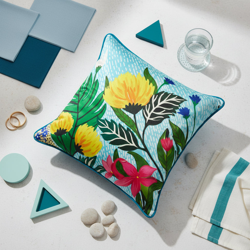 Blue Tropical Cushion Cover