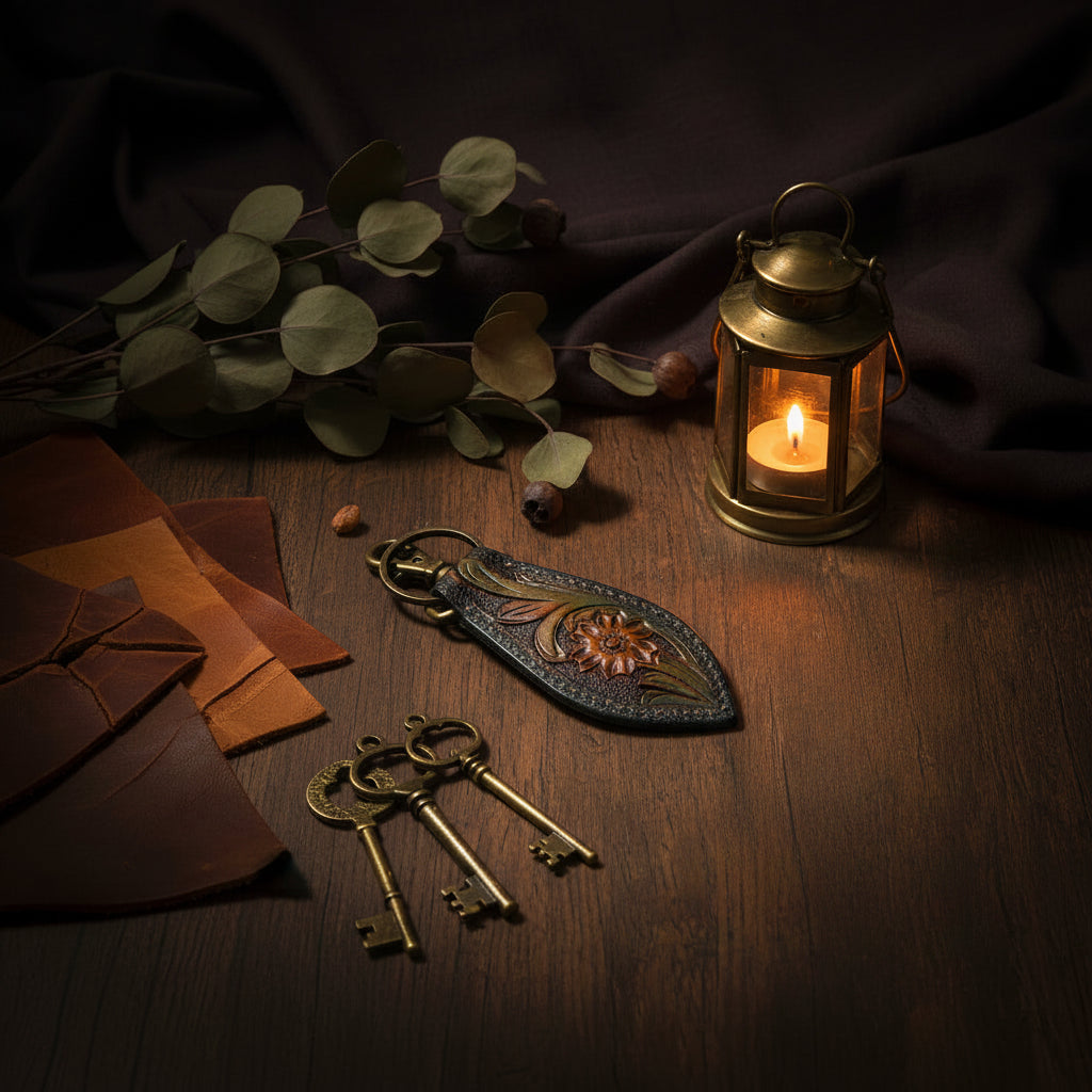 Carved Leather keyring