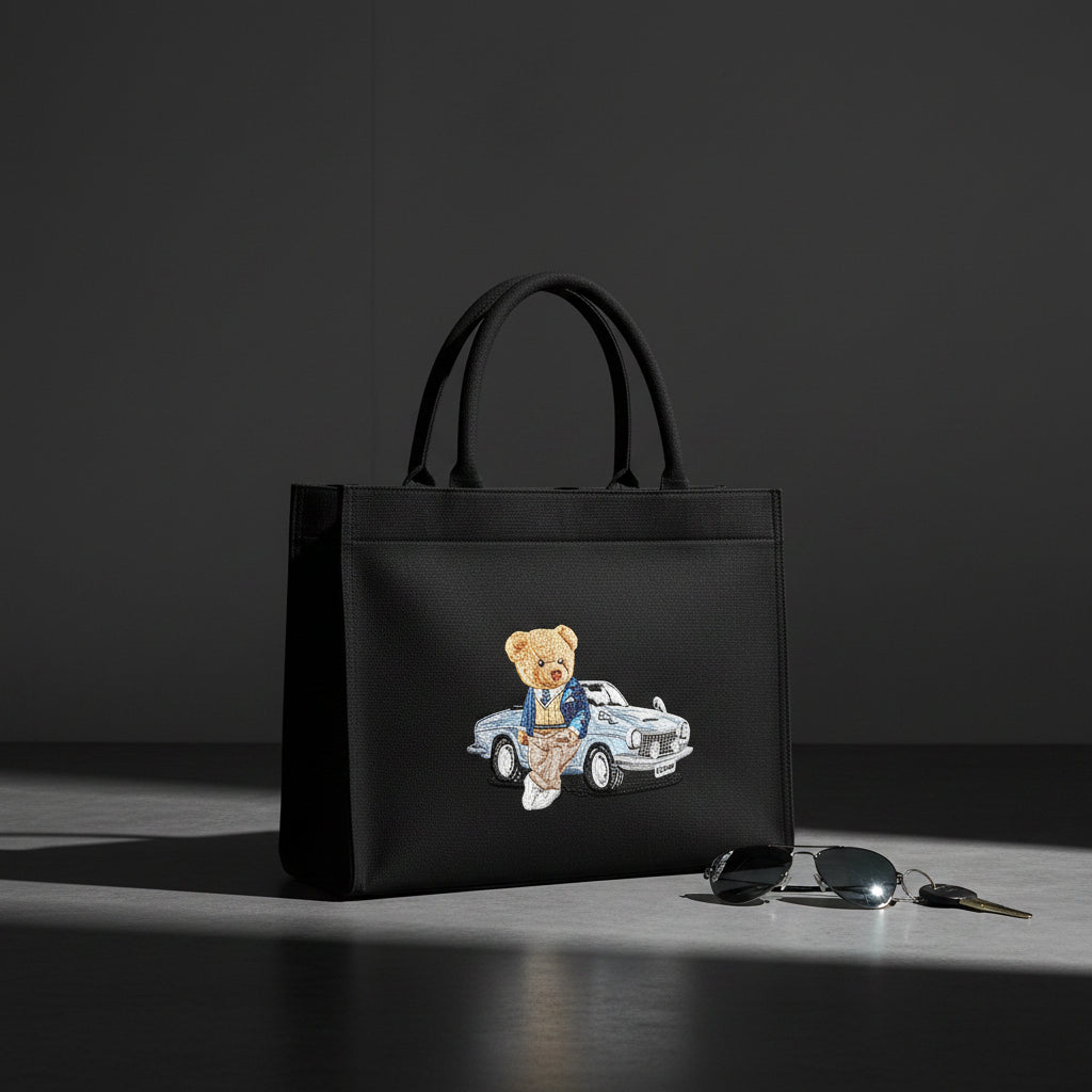 Car Bear Black Large Handbag